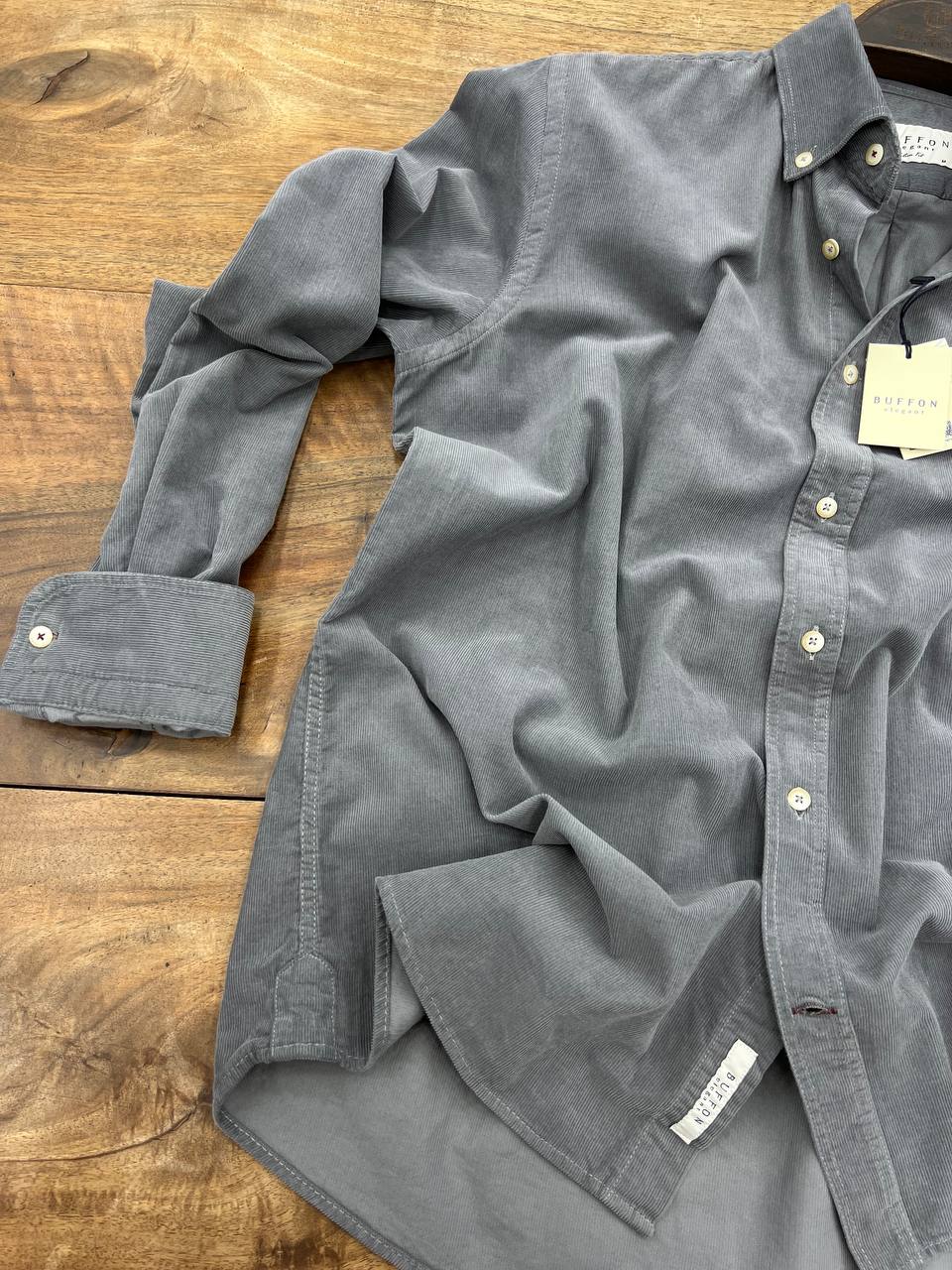 Yıkamalı Erkek Kadife Gömlek - Koyu Gri