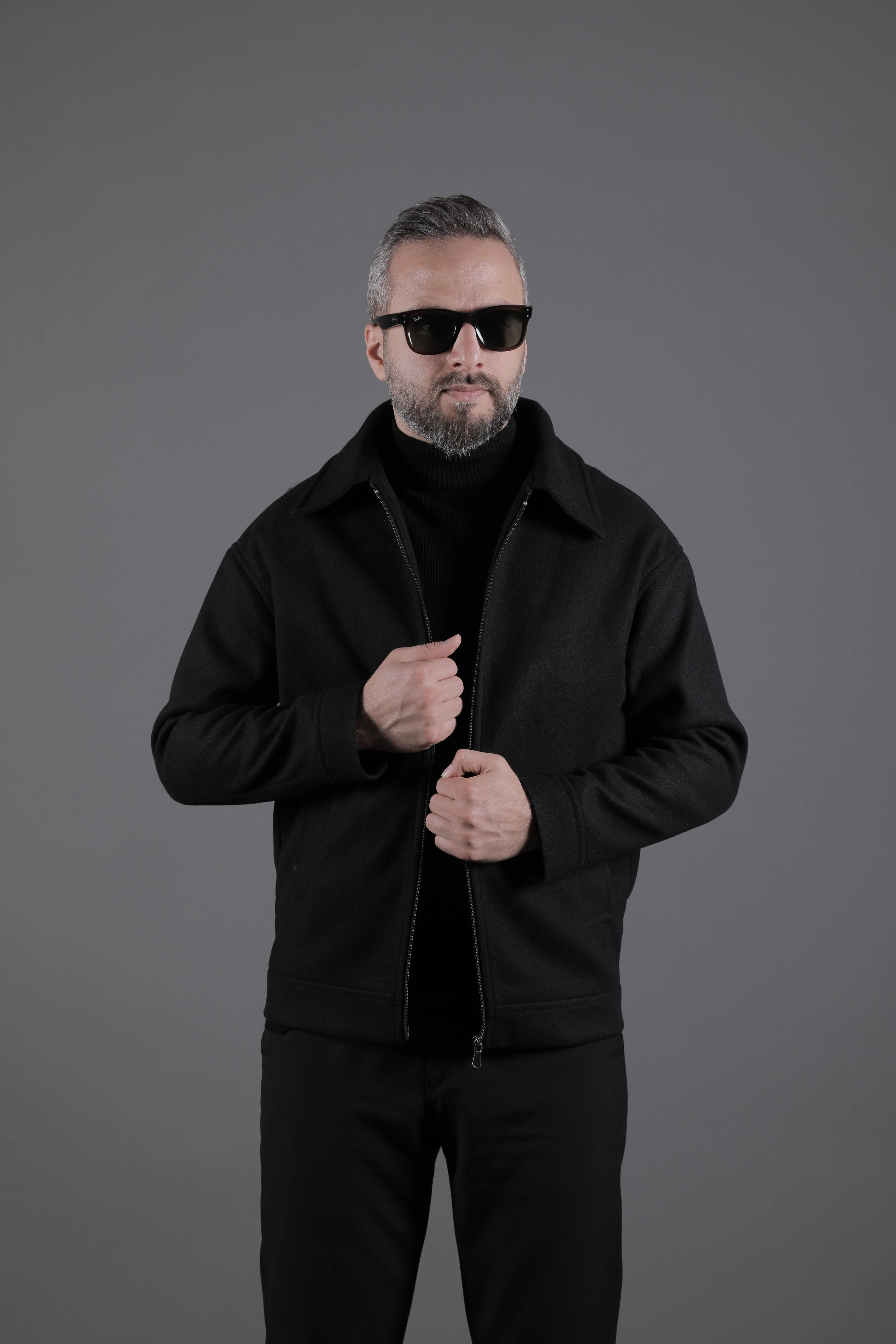 Düz Erkek Kaşe Ceket Mont - Siyah