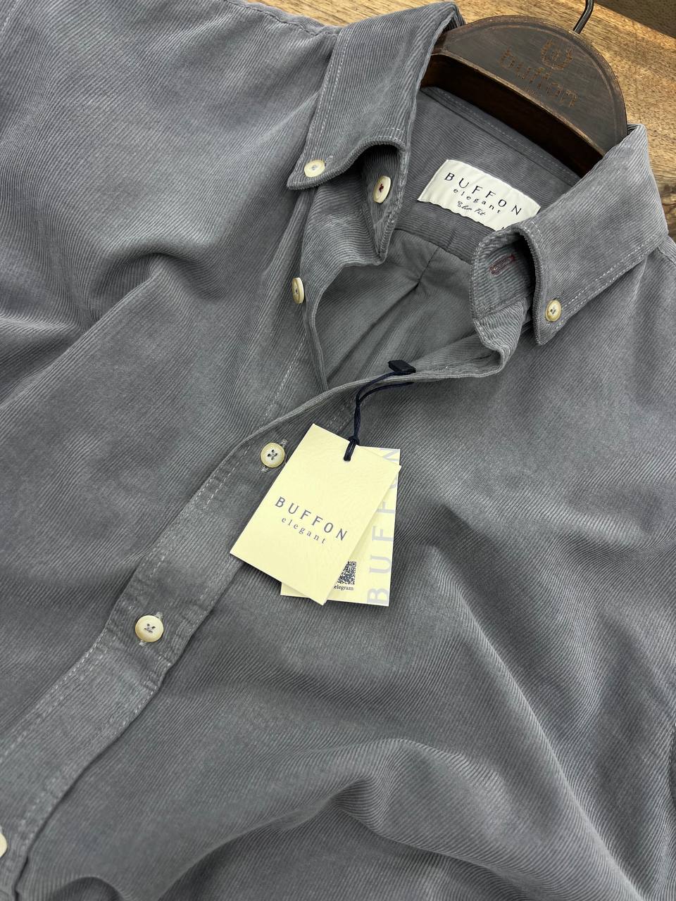 Yıkamalı Erkek Kadife Gömlek - Koyu Gri