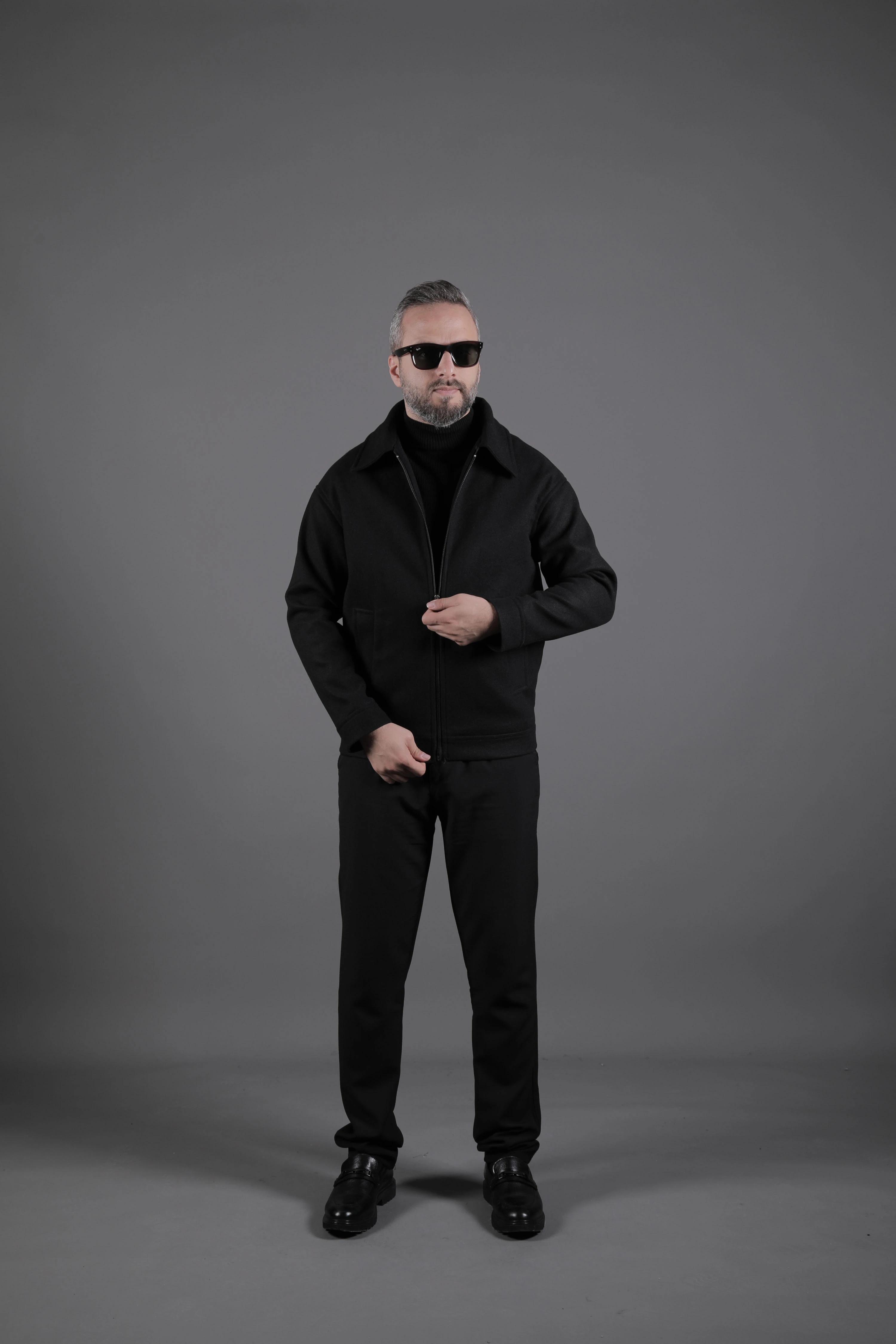 Düz Erkek Kaşe Ceket Mont - Siyah