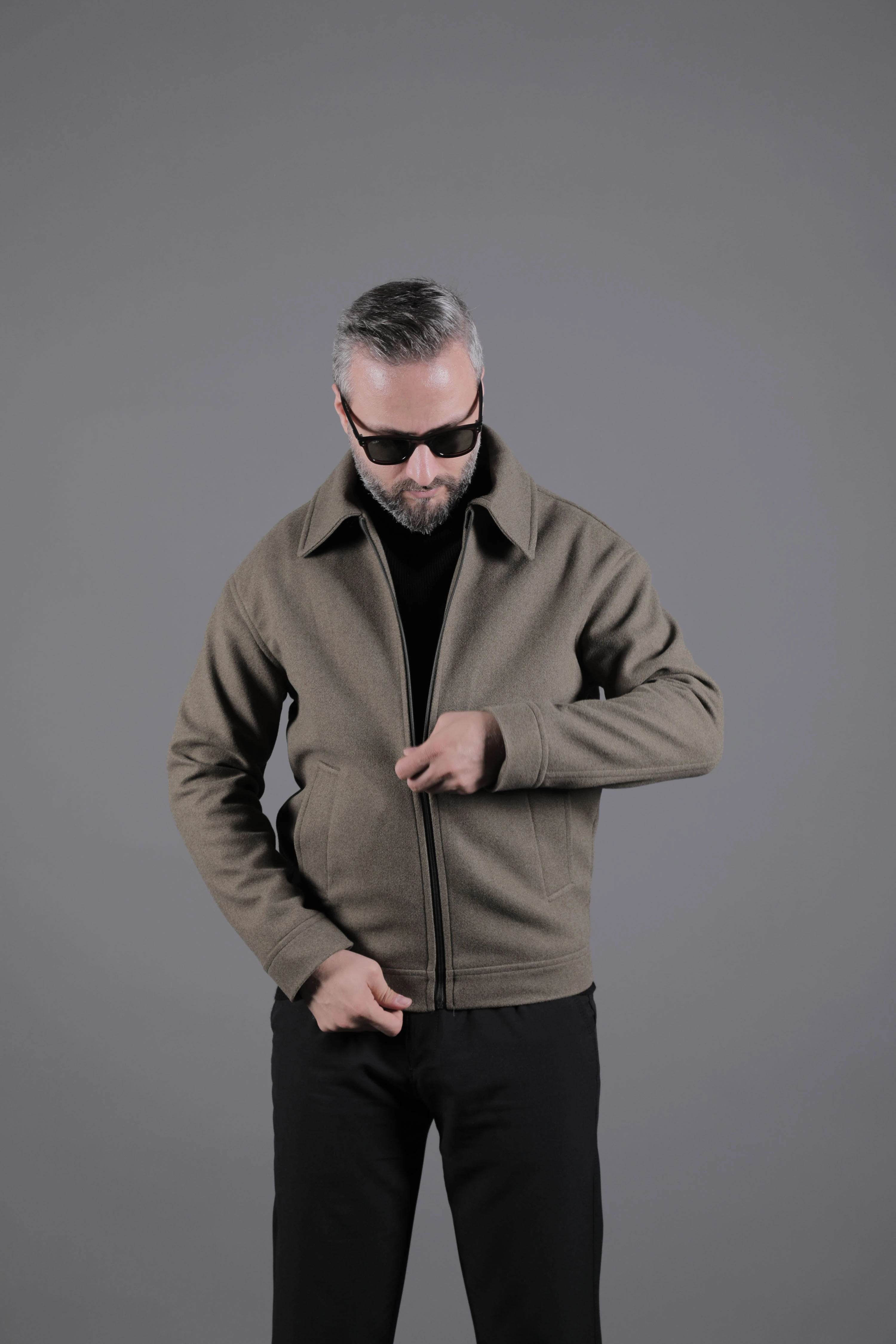 Düz Erkek Kaşe Ceket Mont - Haki