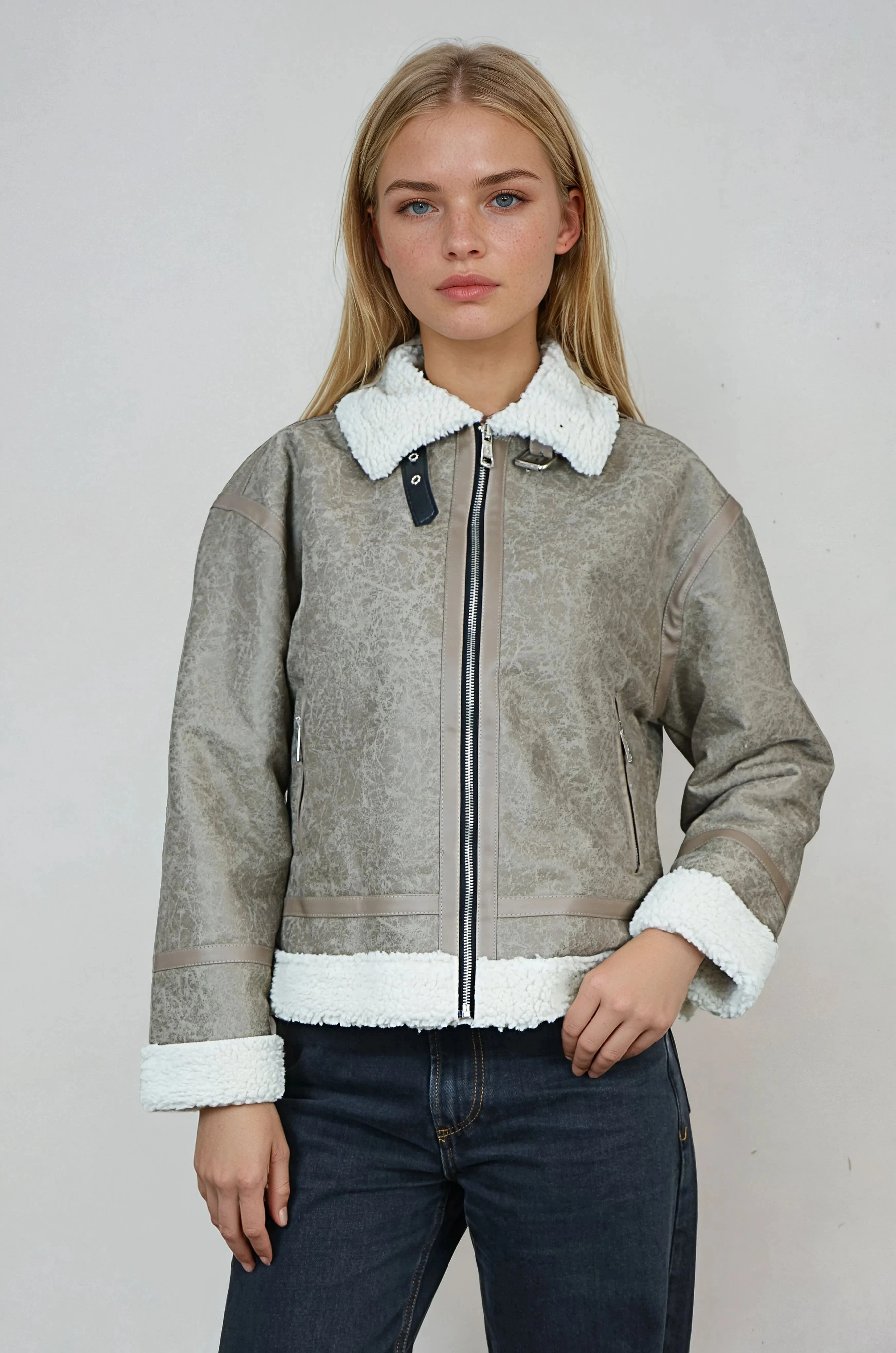 İçi Kürklü Kadın Napa Mont - Sütlü Kahve