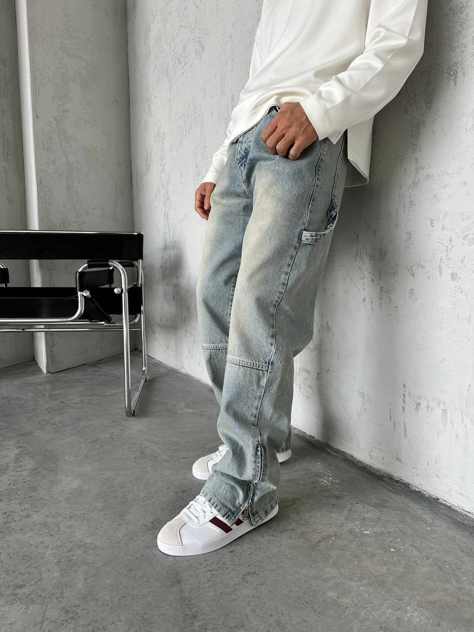 Yan Detaylı Efektli Rahat Kalıp Baggy Kot Pantolon