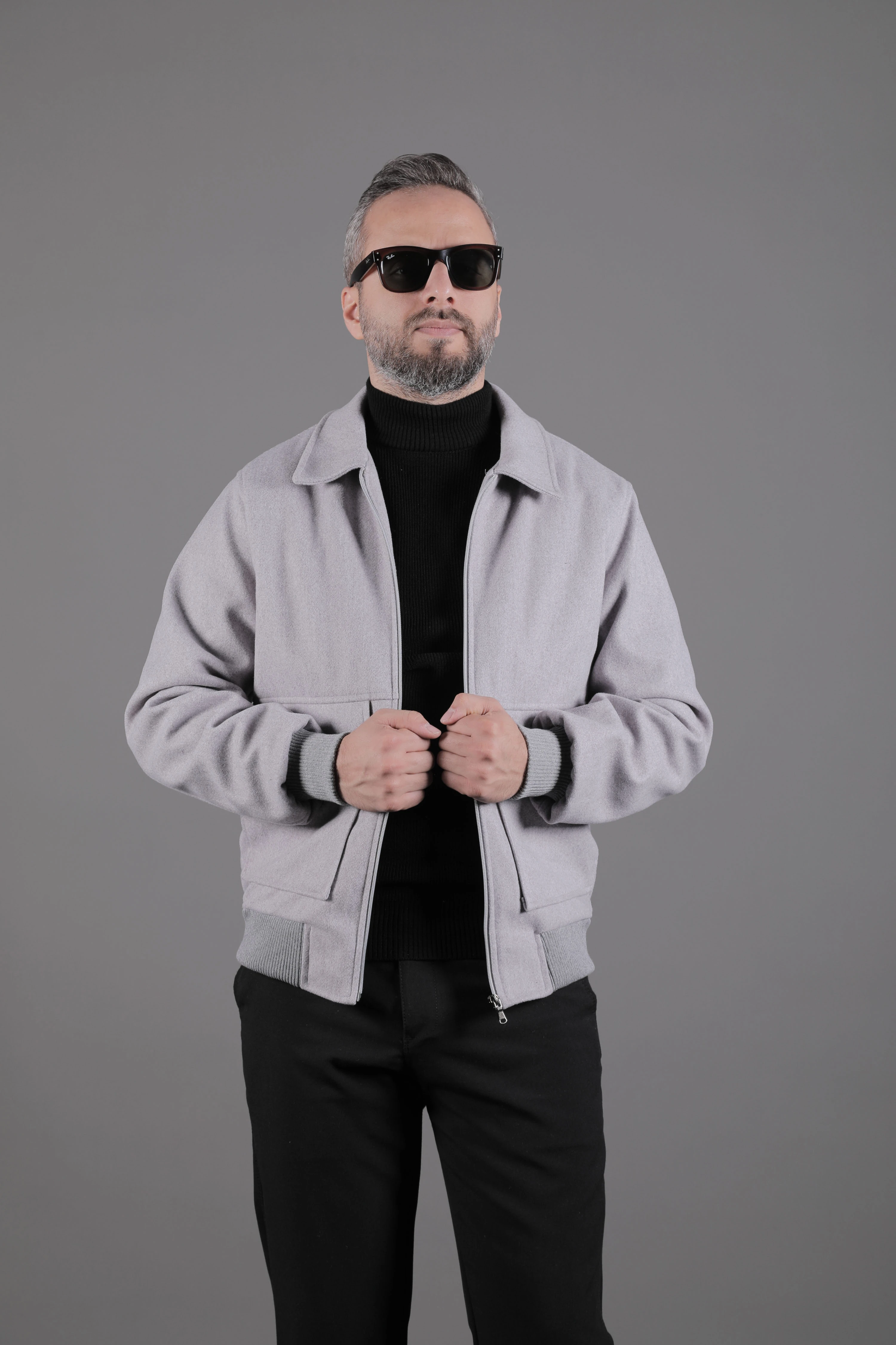 Torba Cepli Ribanalı Erkek Kaşe Kaban Mont - Gri