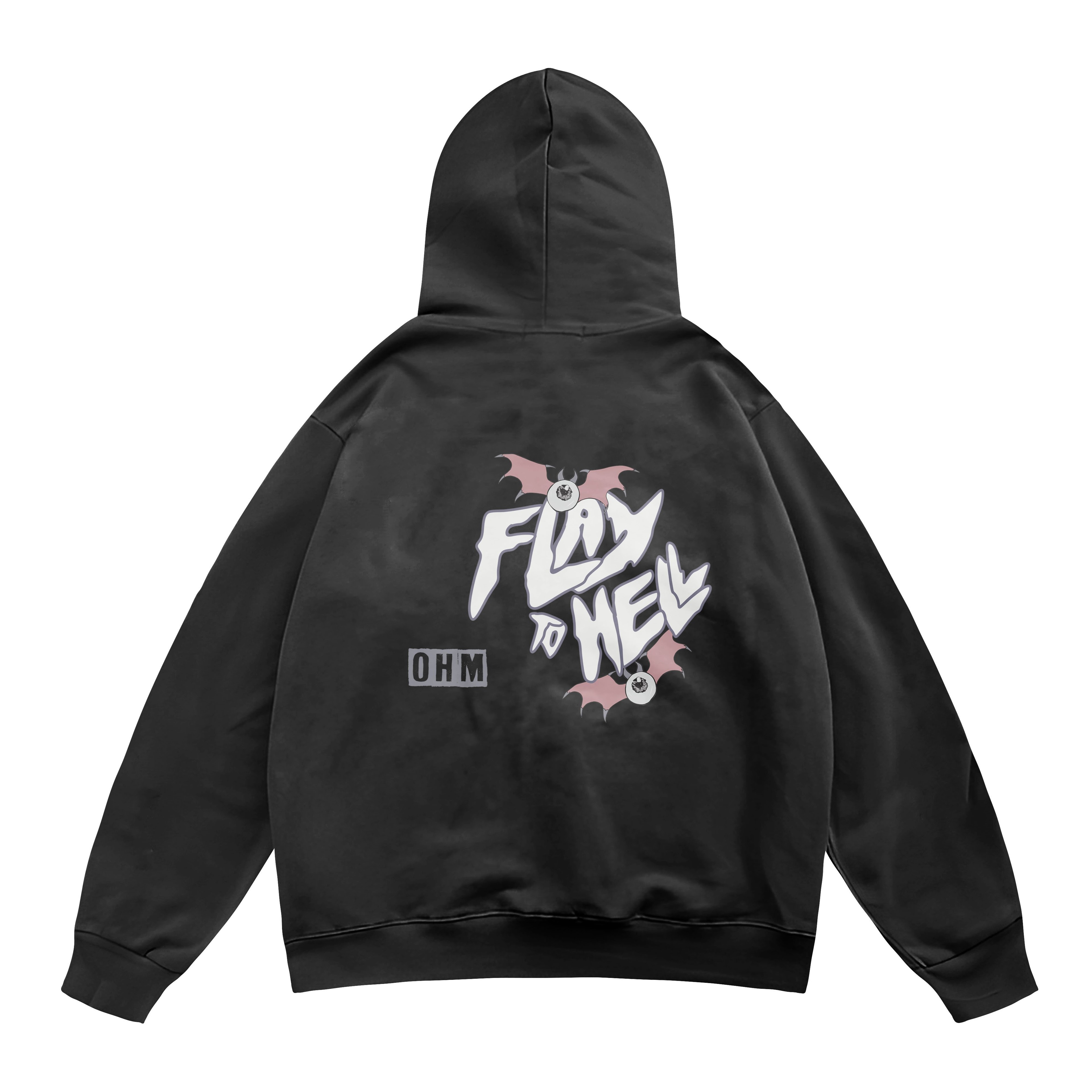 Unisex Flay To Hell Ön Arka Baskılı Kapşonlu Sweatshirt Hoodie