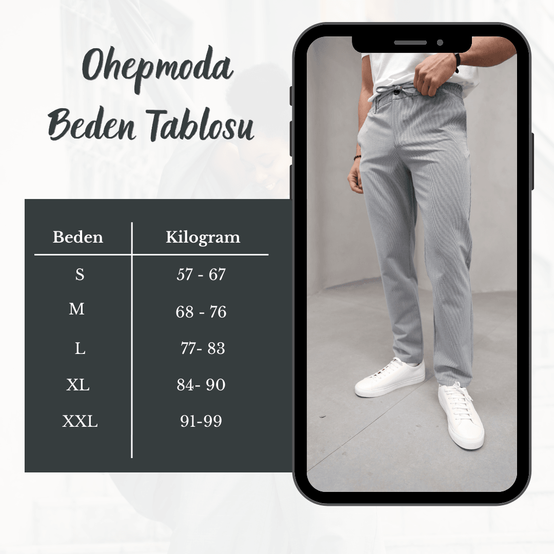 Beli Lastikli İnce Çizgili Erkek Keten Pantolon - Gri