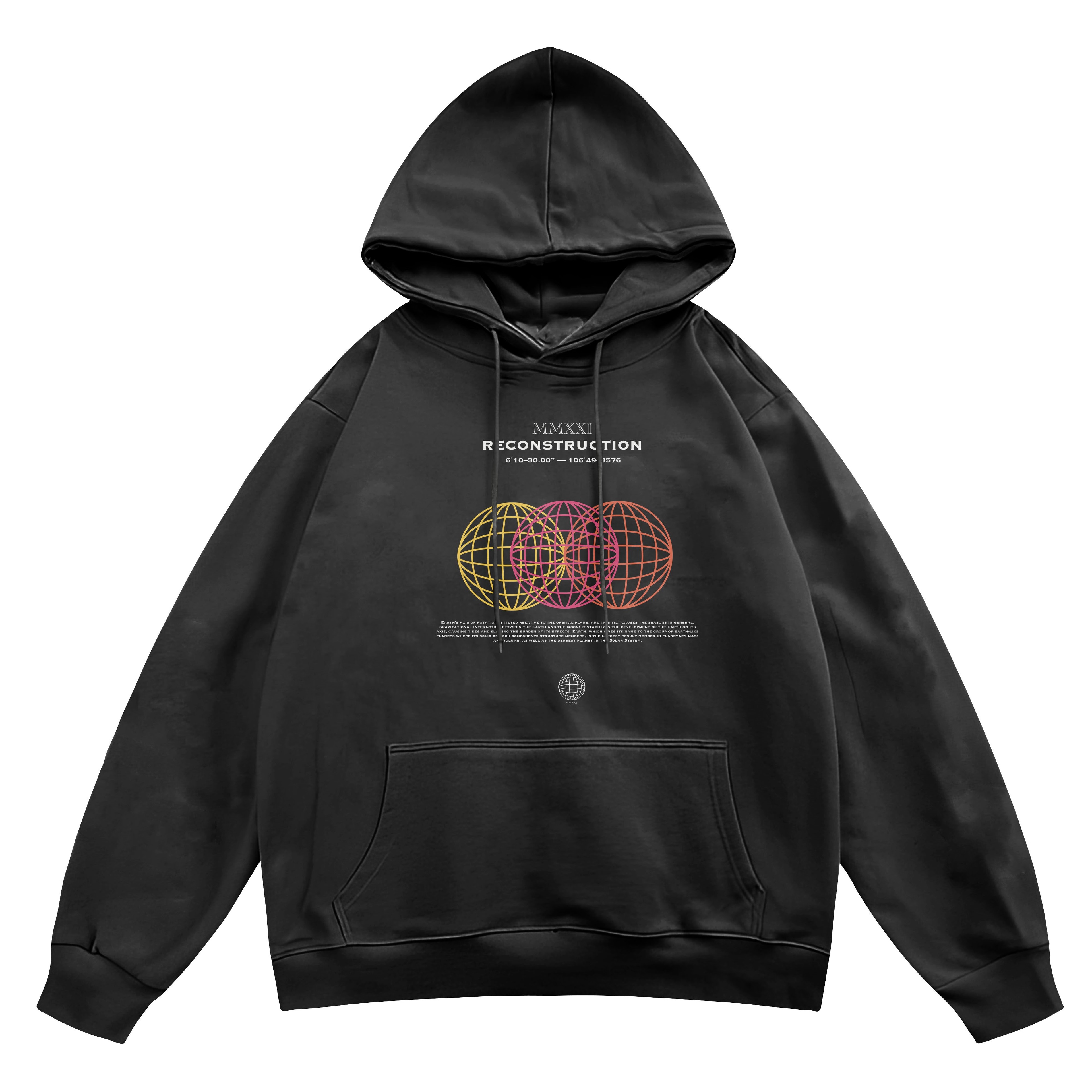 Unisex Reconsruction Baskılı Kapşonlu Sweatshirt Hoodie