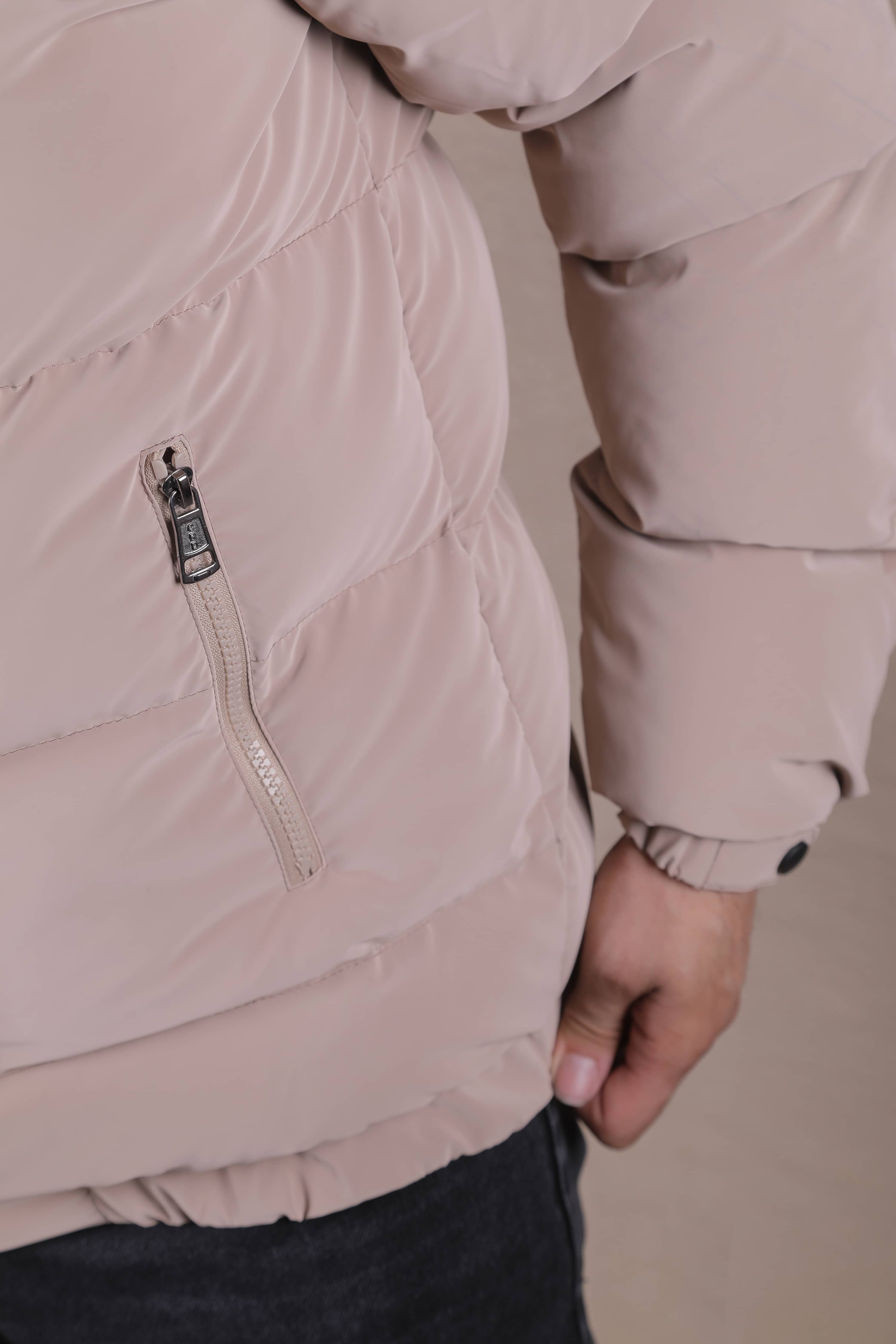 Dik Yaka Nova Soft Kumaş Erkek Şişme Mont - Sütlü Kahve