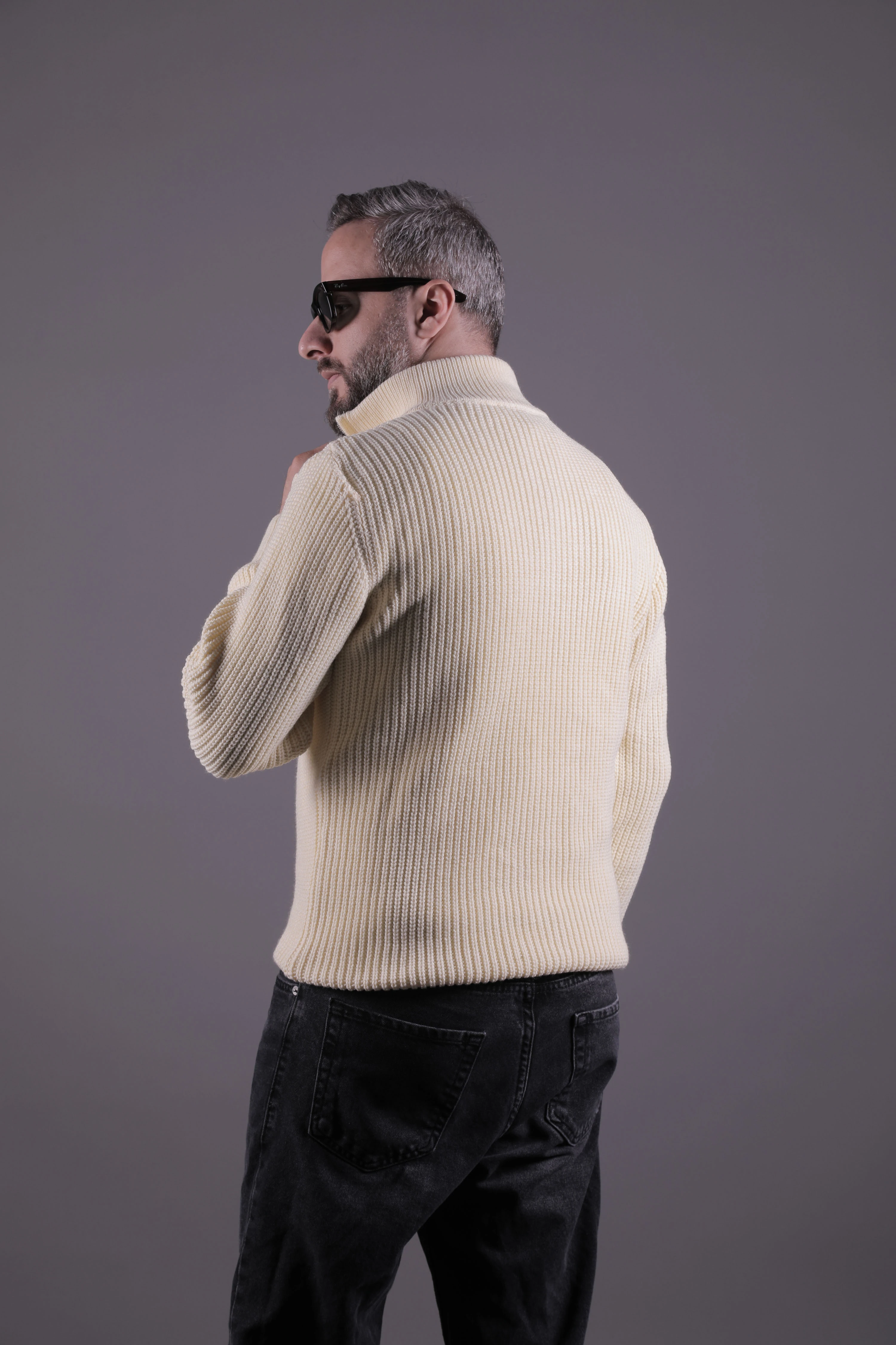 Yarım Fermuarlı Kalın Erkek Kazak - Bej