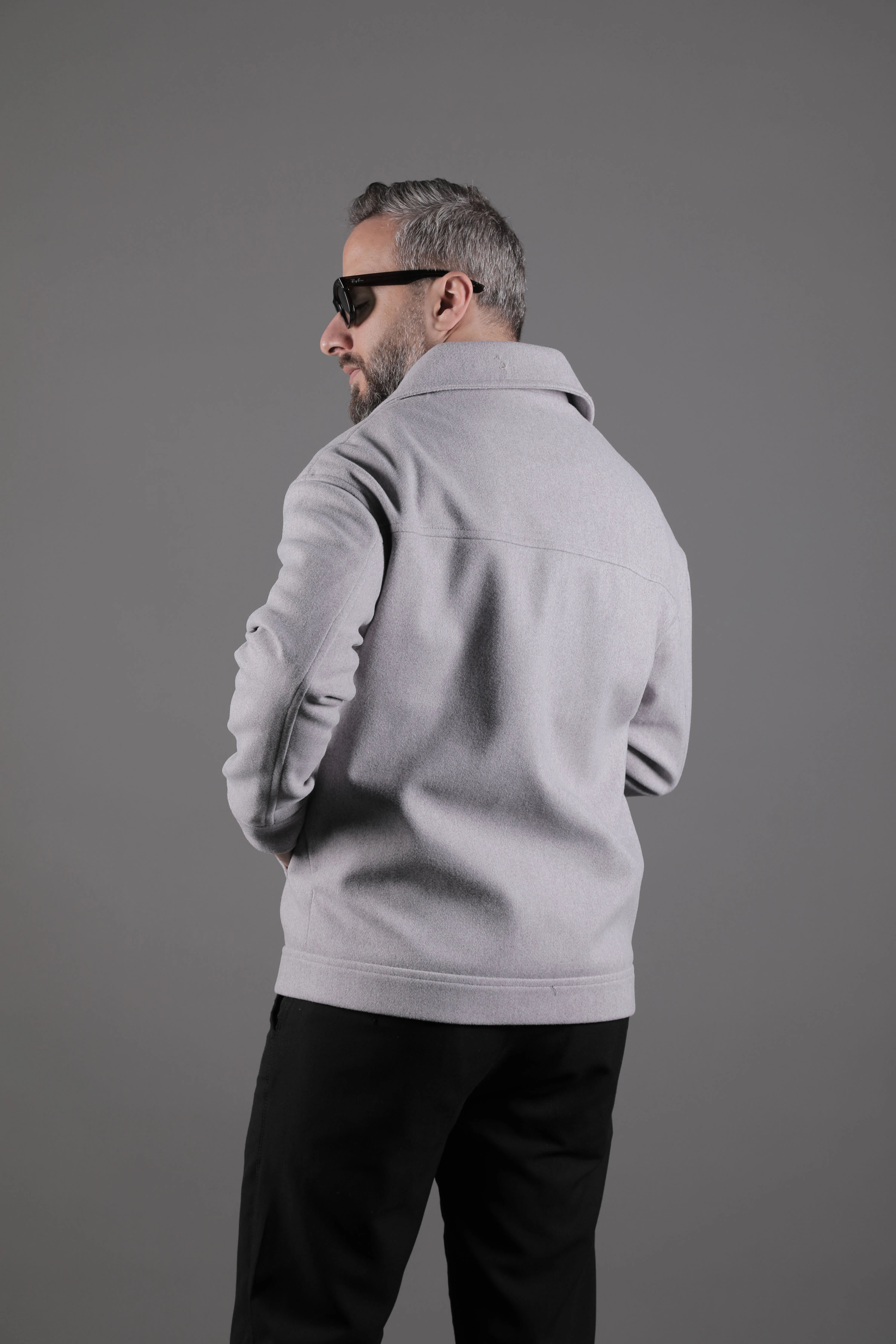 Düz Erkek Kaşe Ceket Mont - Açık Gri