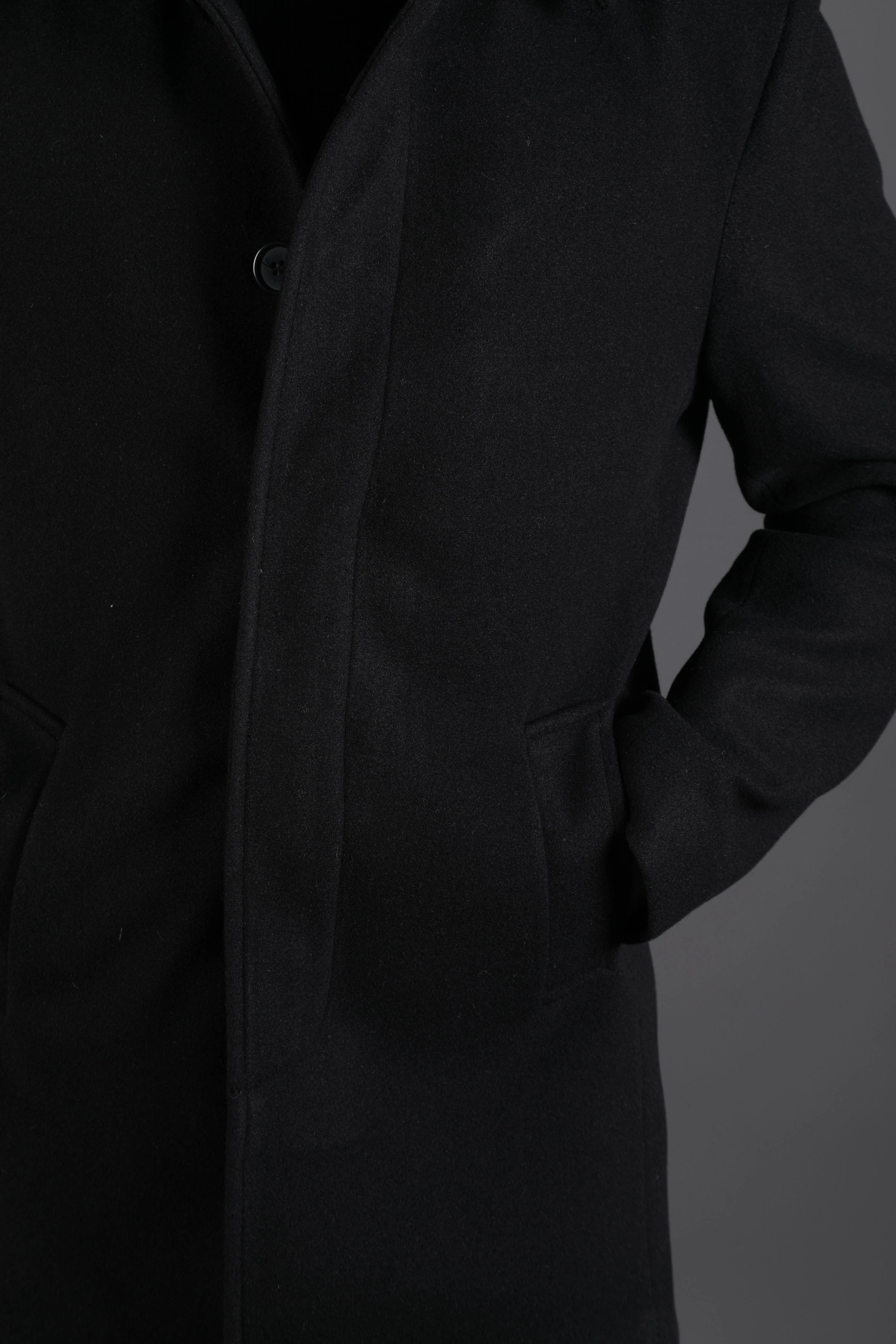 Gizli Düğmeli Erkek Kaşe Kaban Mont