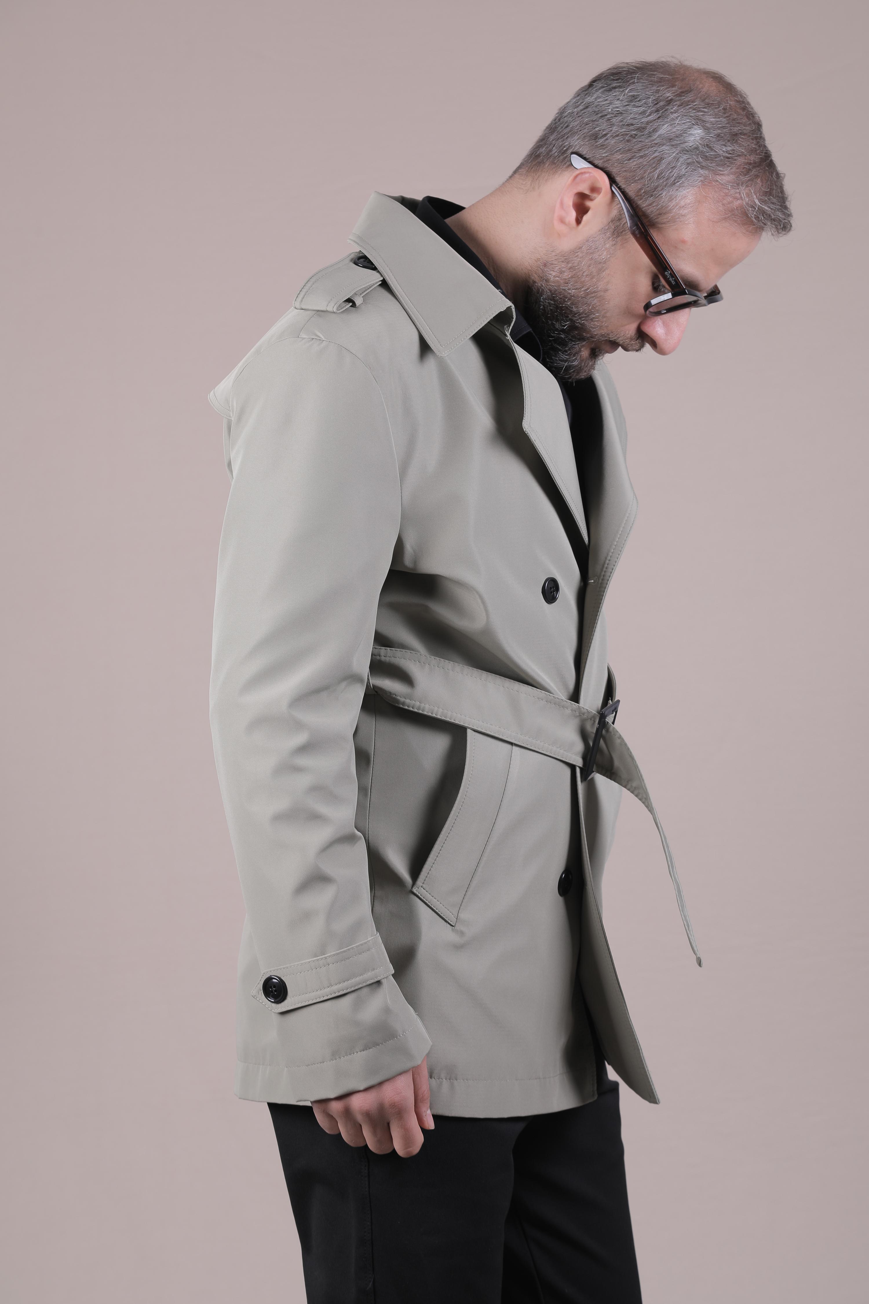 Slim Fit Kemerli Erkek Trençkot - Su Yeşili