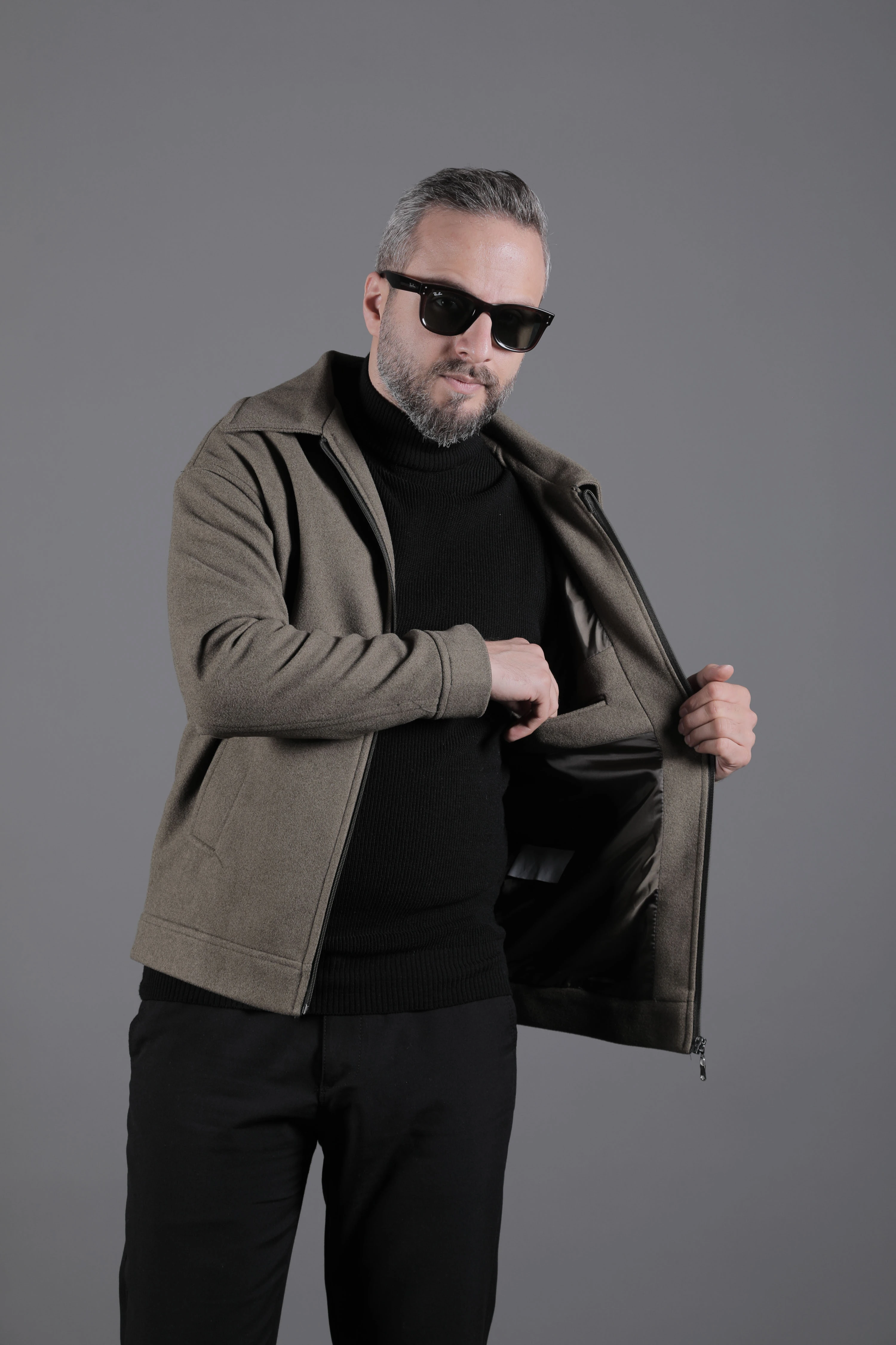 Düz Erkek Kaşe Ceket Mont - Haki