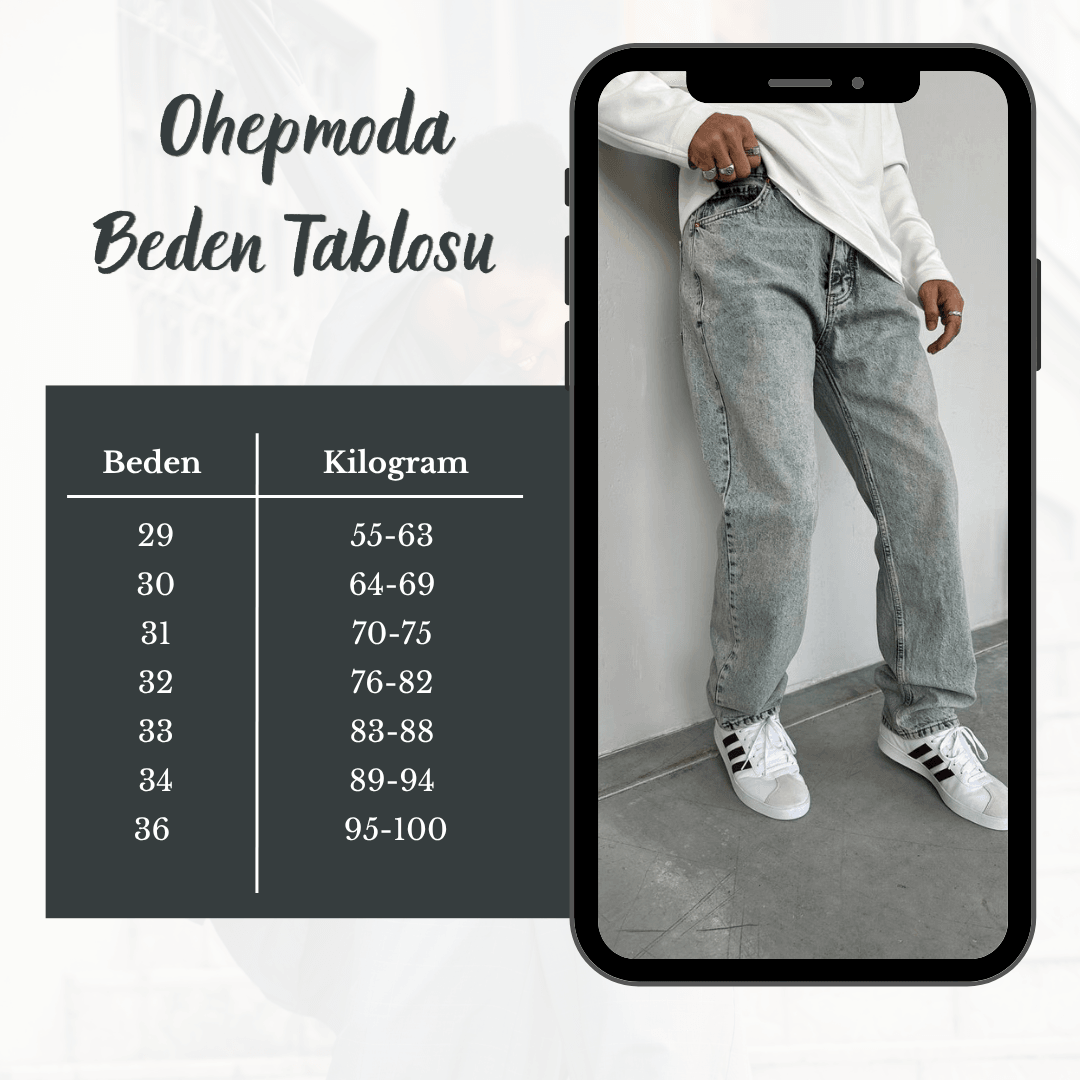 Erkek Baggy Kalıp Kot Pantolon - Paça Uzun ve Geniş - Eskitme Mavi