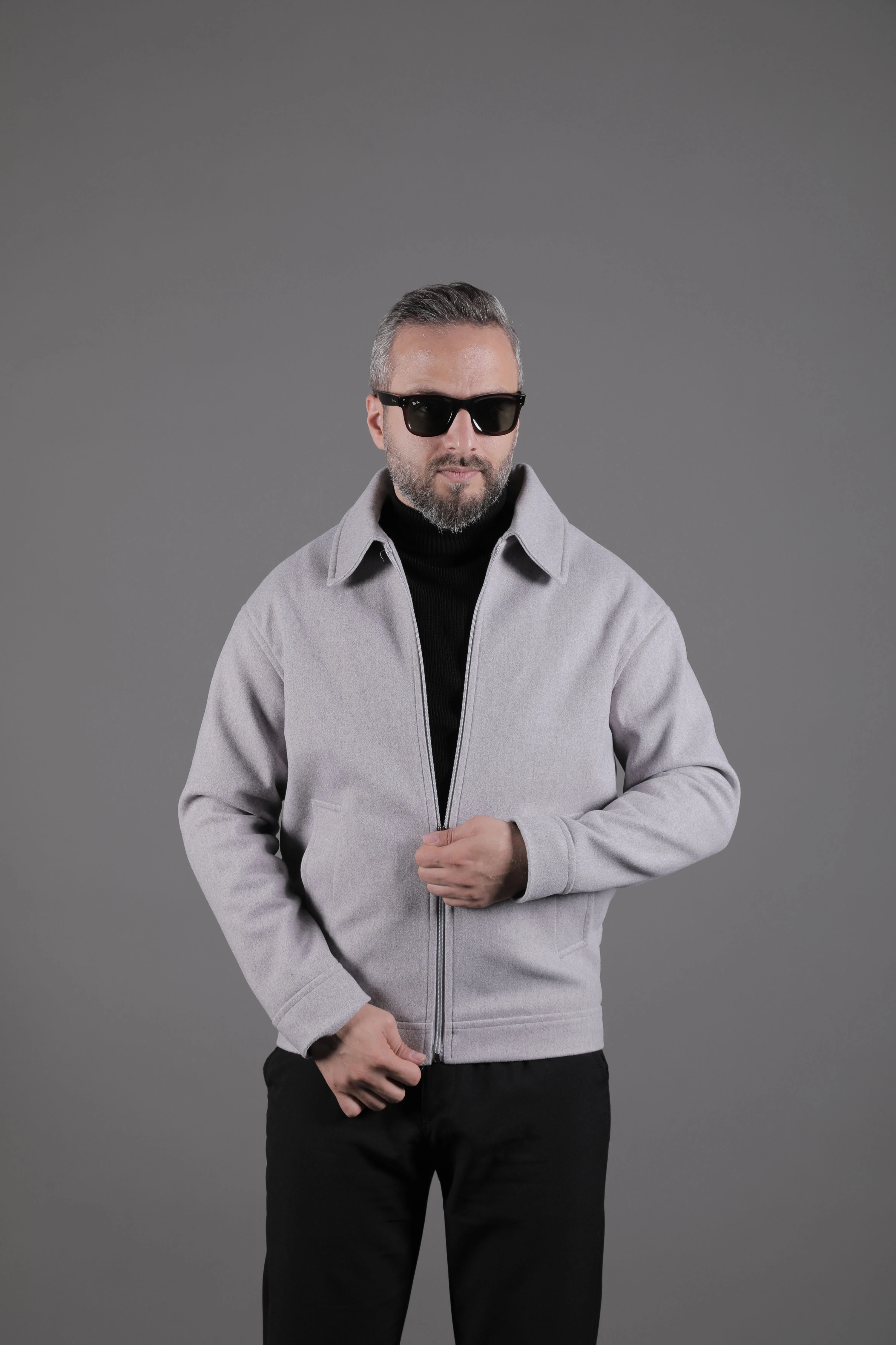 Düz Erkek Kaşe Ceket Mont - Açık Gri