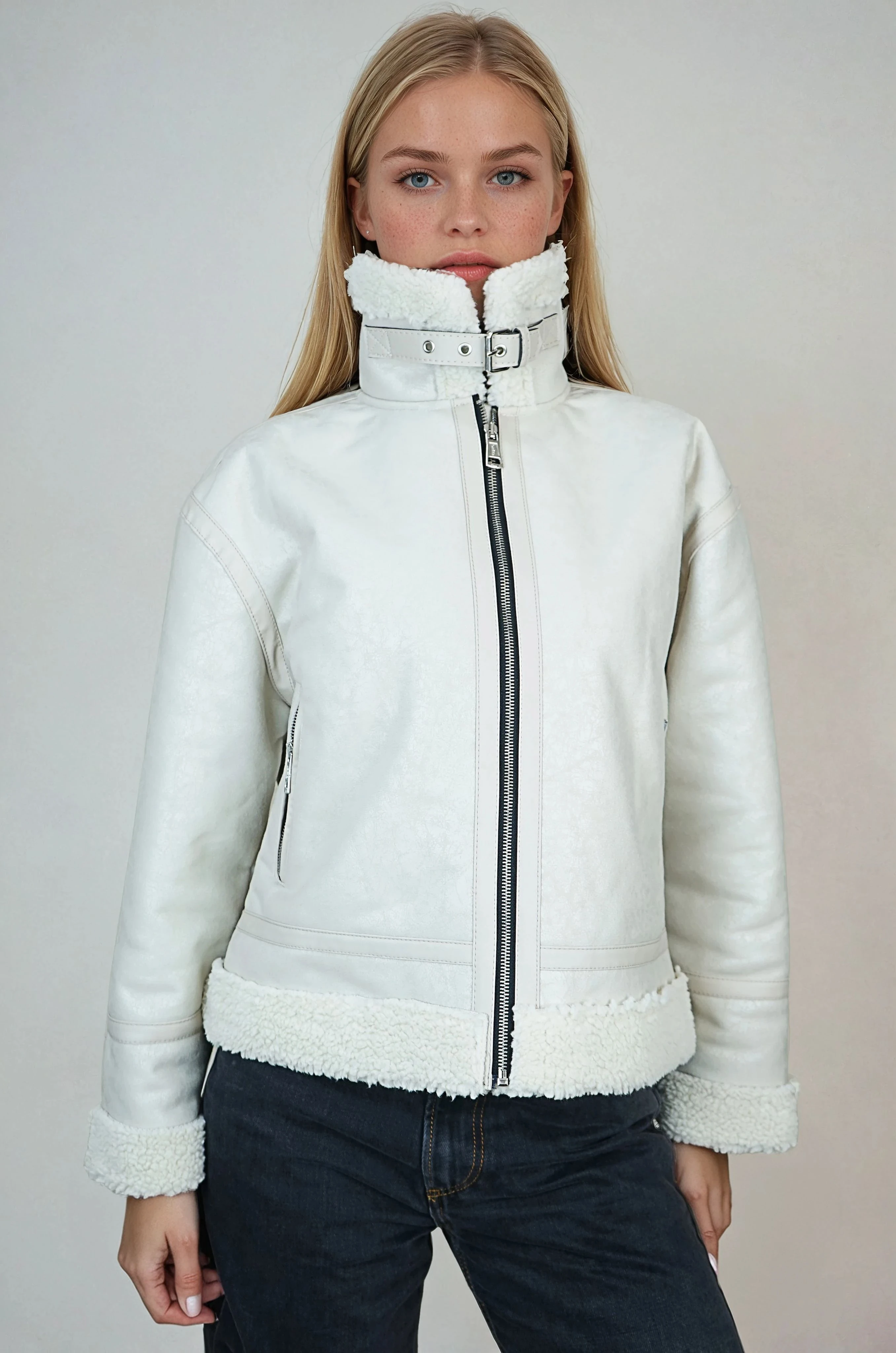 İçi Kürklü Kadın Napa Mont - Bej