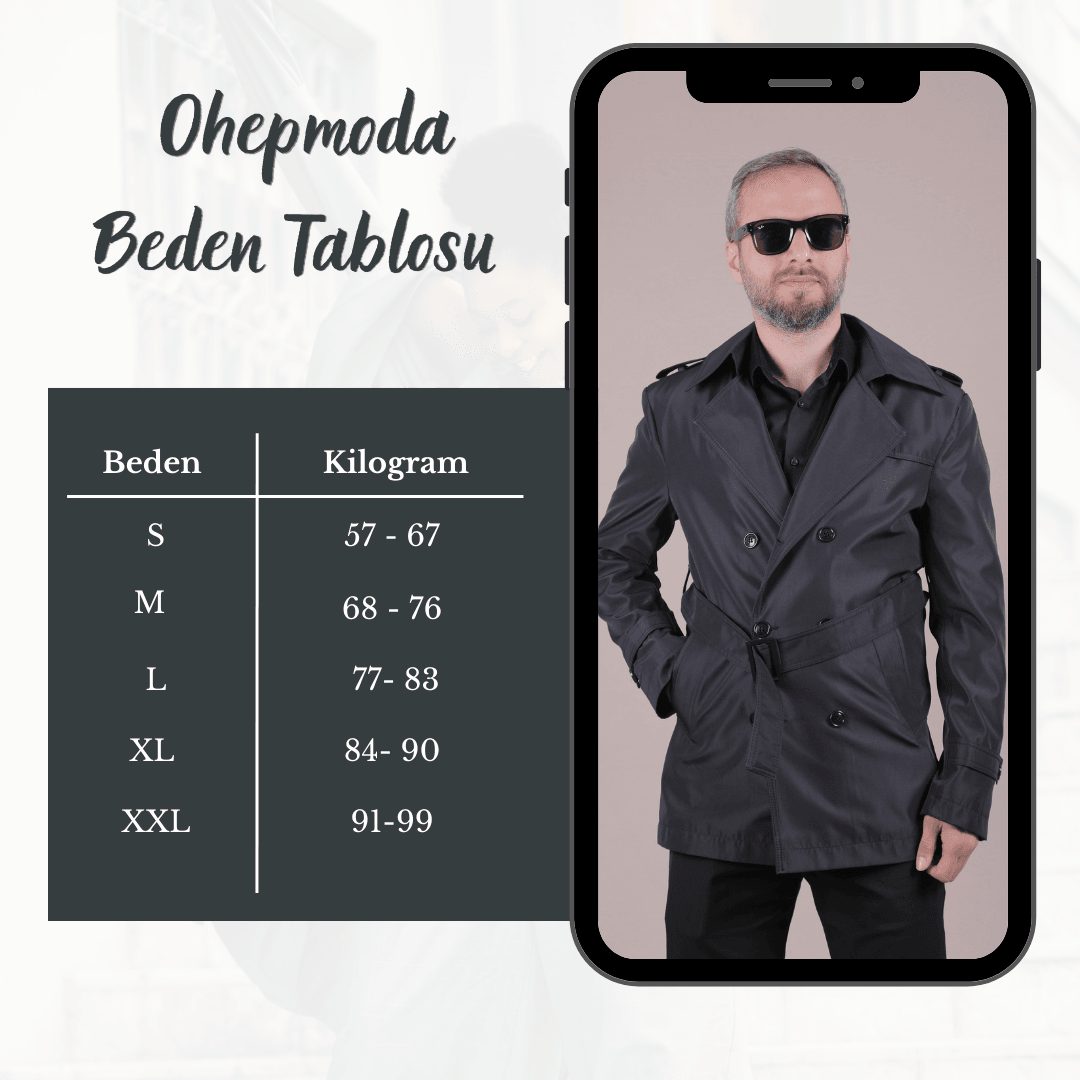 Slim Fit Kemerli Erkek Trençkot - Siyah