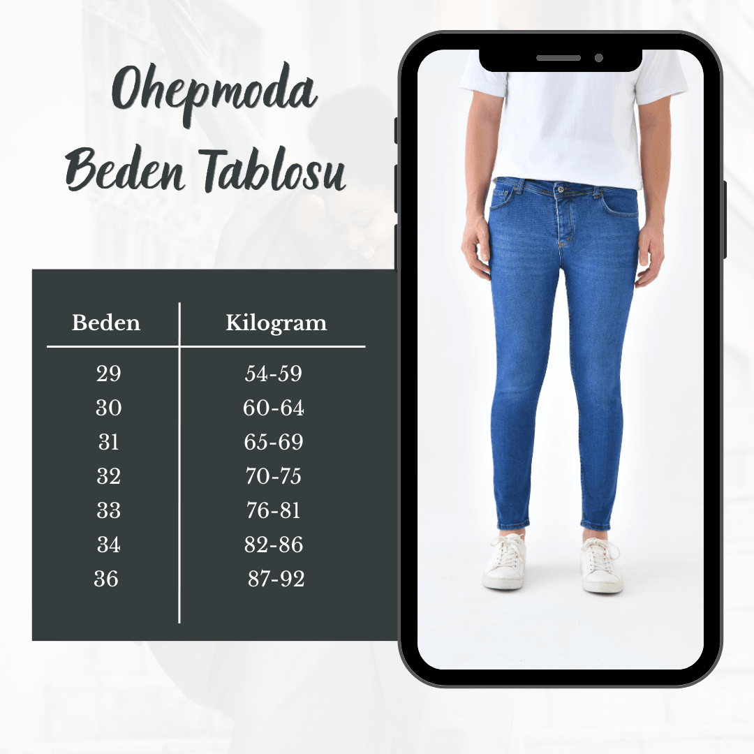 Slim Fit Erkek Likralı Kot Pantolon Jeans - Taşlamalı Mavi