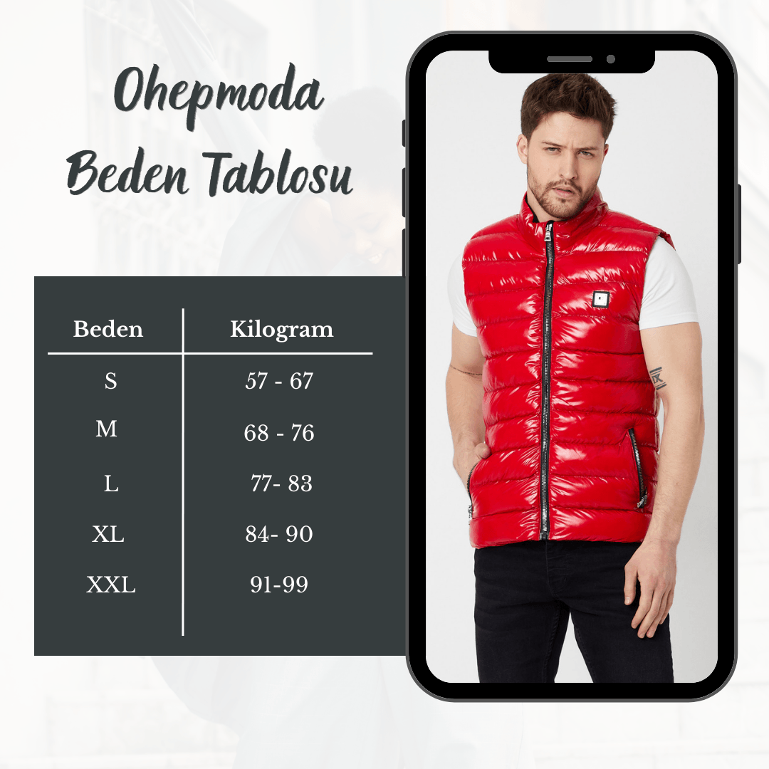 Slim Fit Parlak Şişme Yelek - Kırmızı