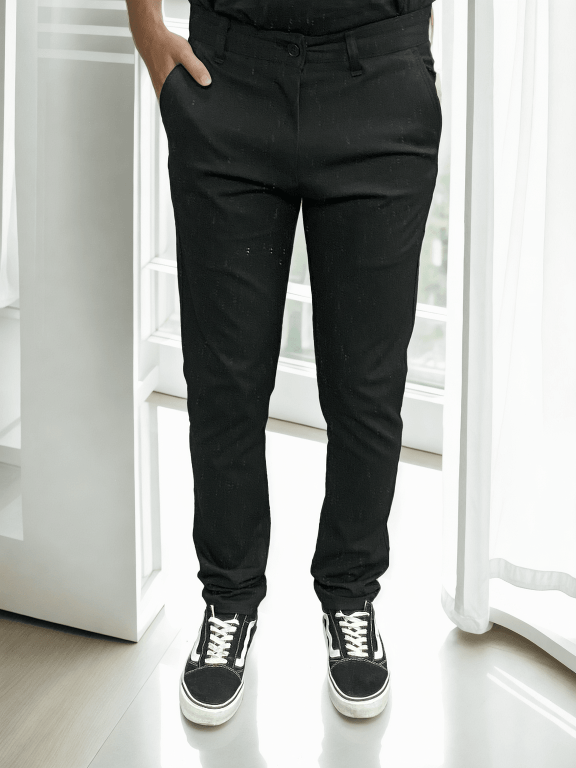 İtalyan Stil Slim Fit Likralı Erkek Kumaş Pantolon - Siyah