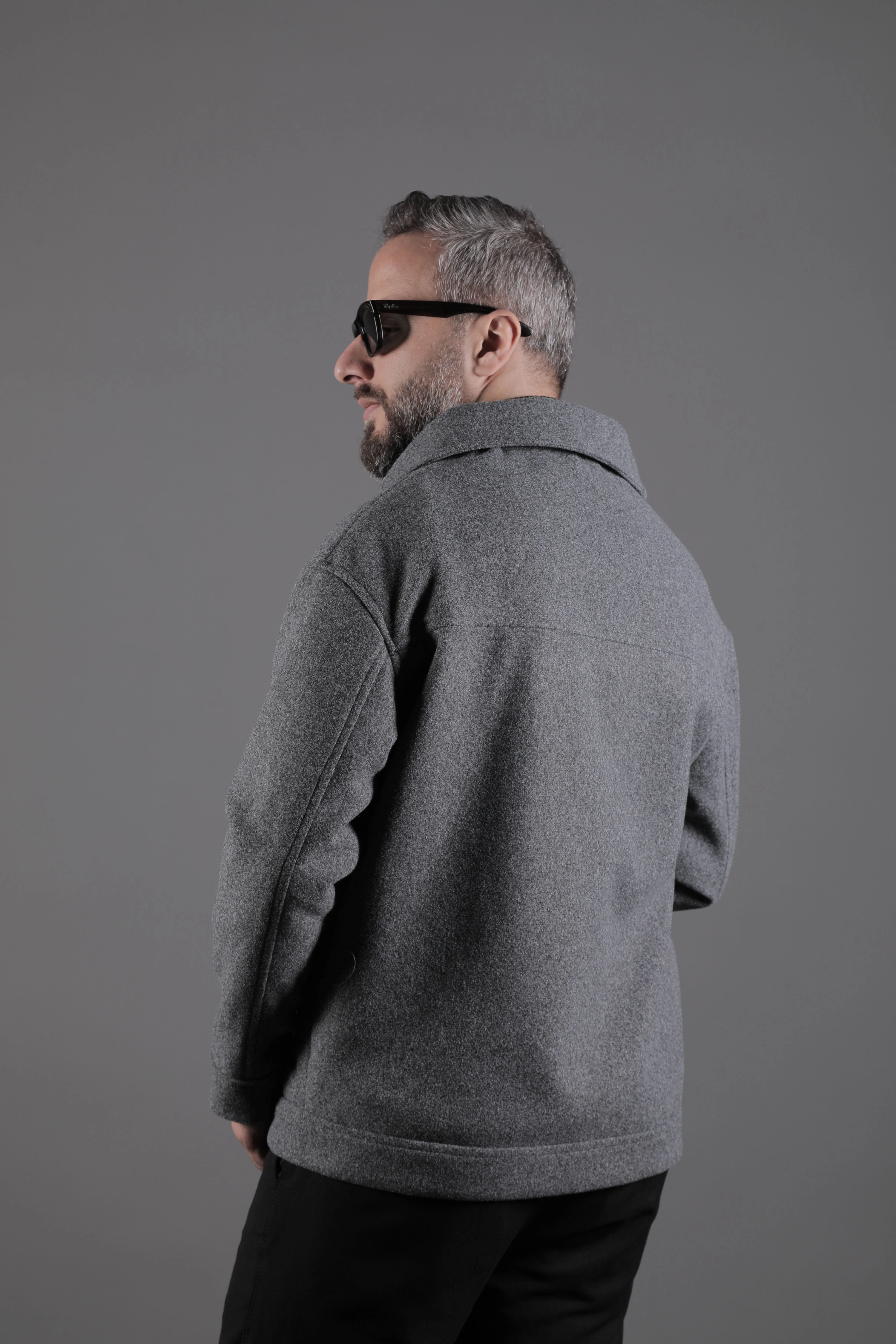 Düz Erkek Kaşe Ceket Mont - Koyu Gri