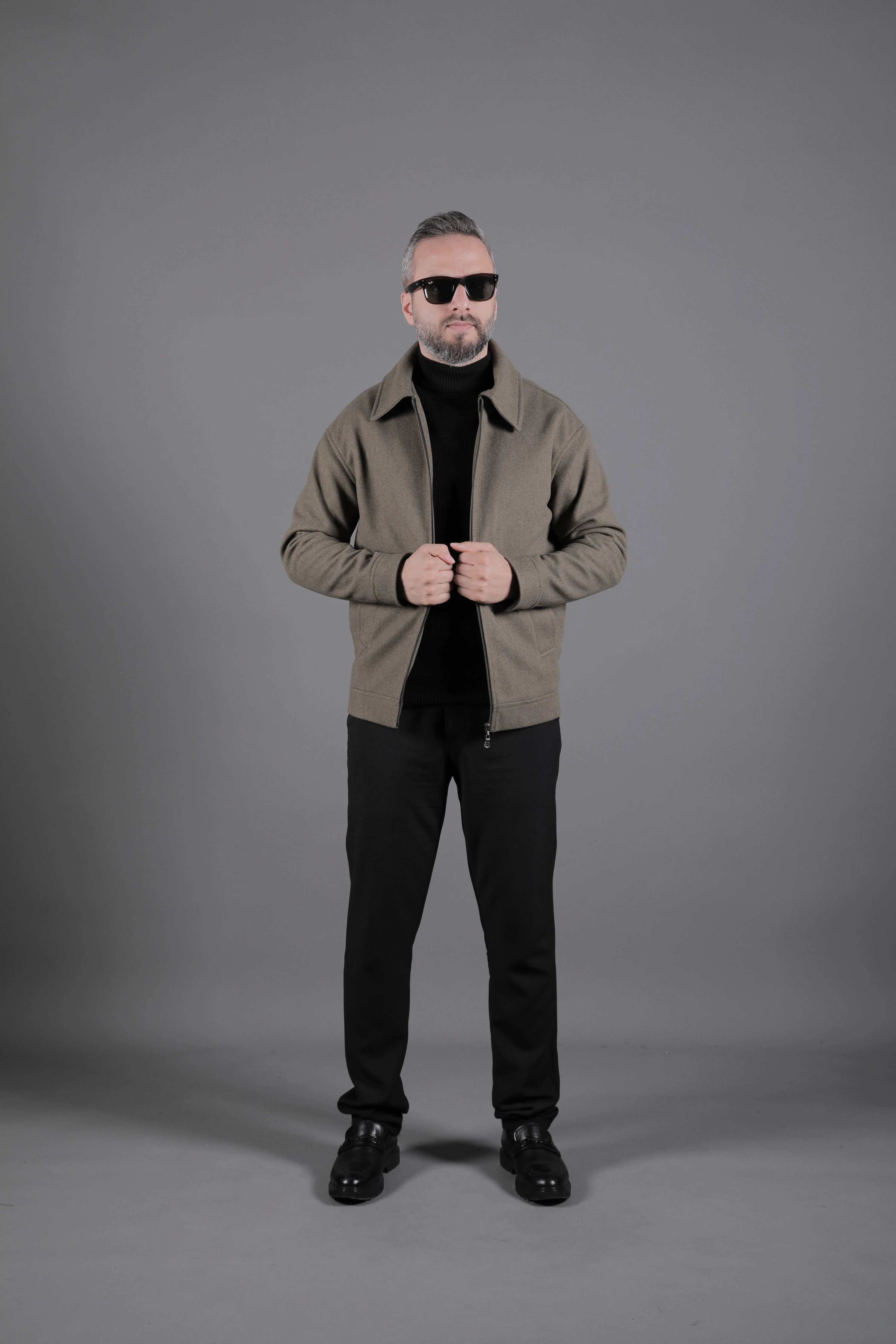 Düz Erkek Kaşe Ceket Mont - Haki