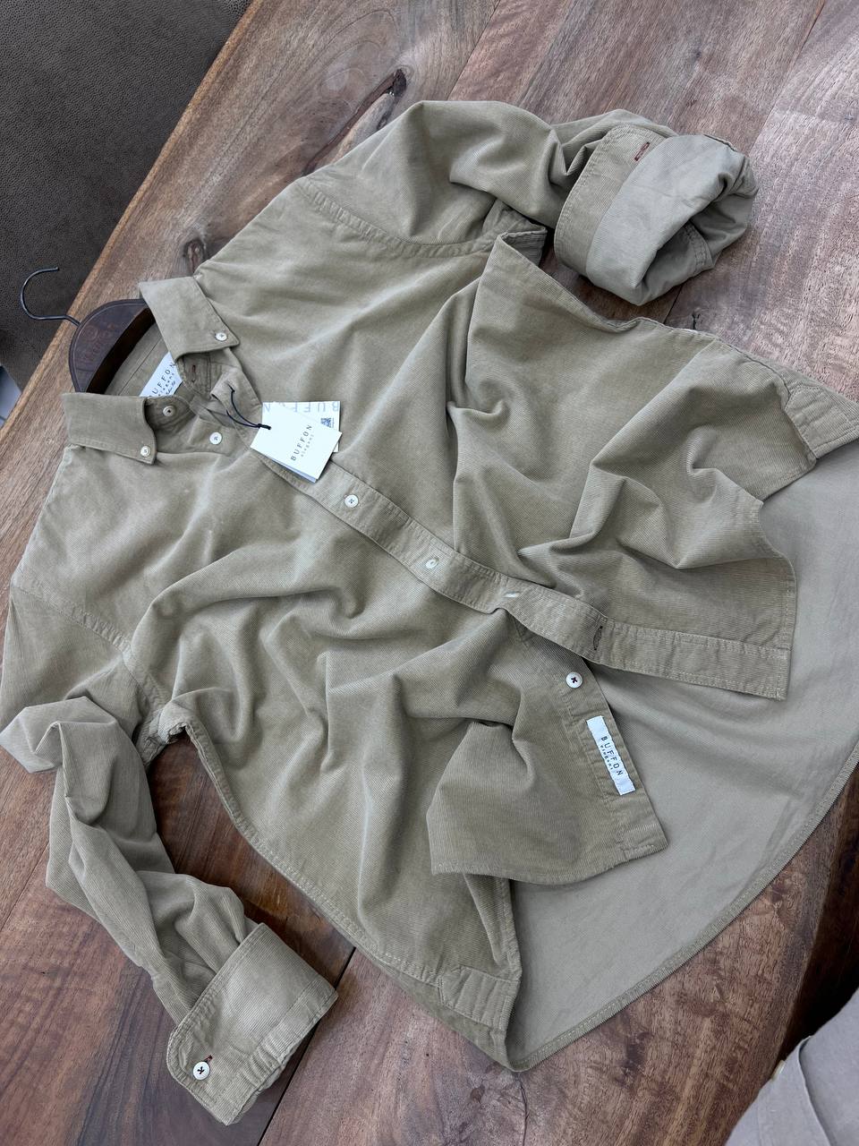 Yıkamalı Erkek Kadife Gömlek - Kum