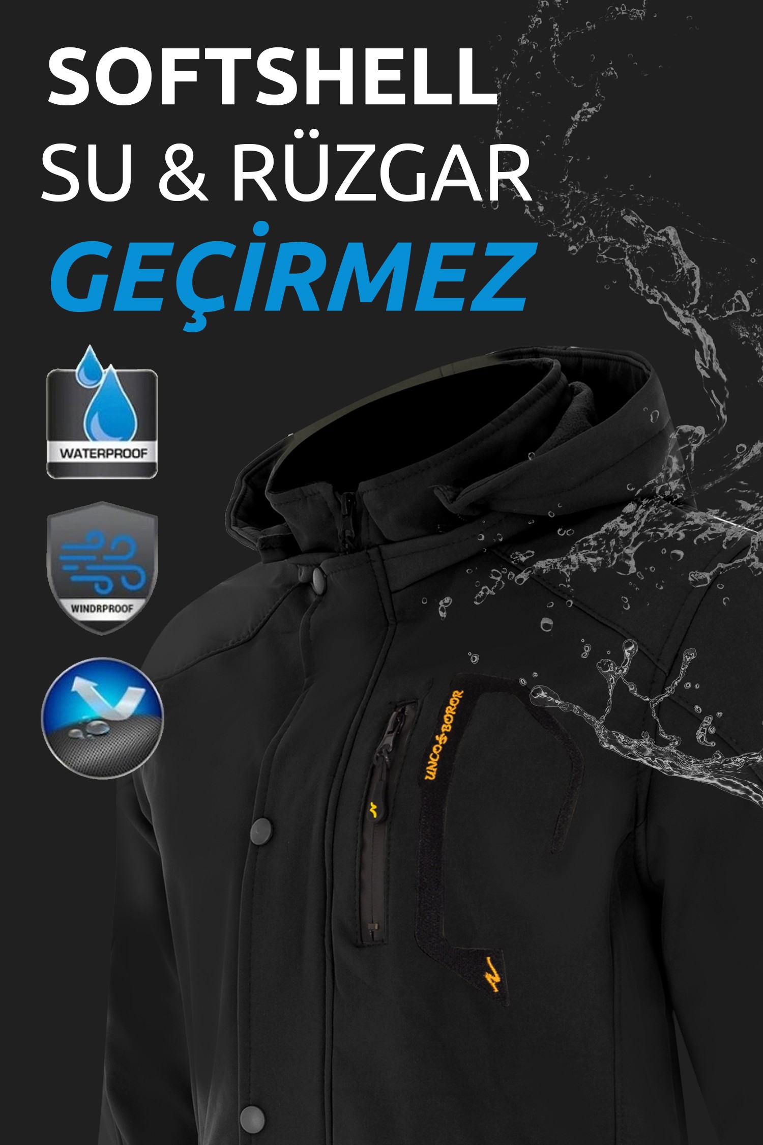 Su ve Rüzgar Geçirmez Kürklü Softshell Erkek Mont