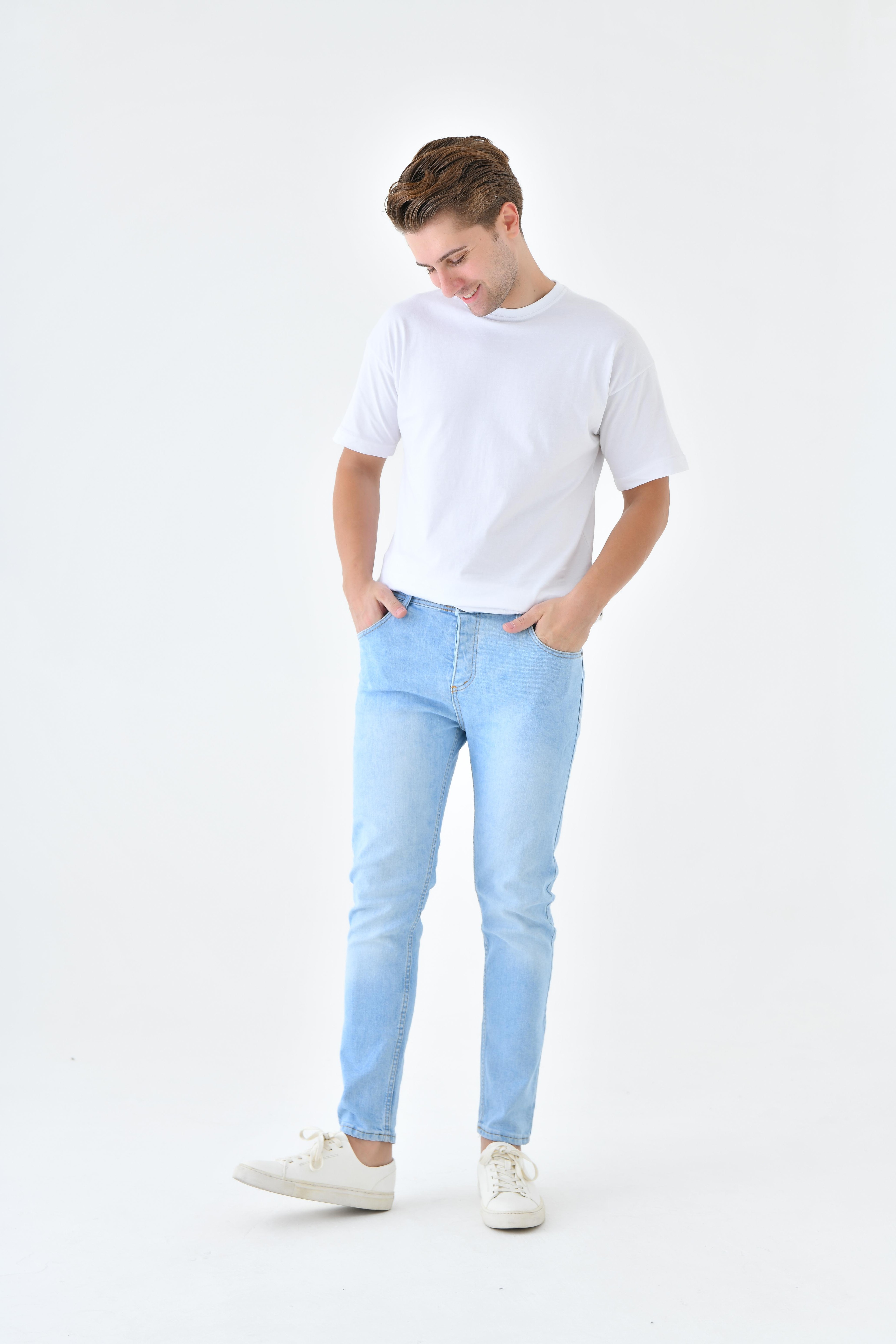 Slim Fit Erkek Likralı Kot Pantolon Jeans - Açık Mavi