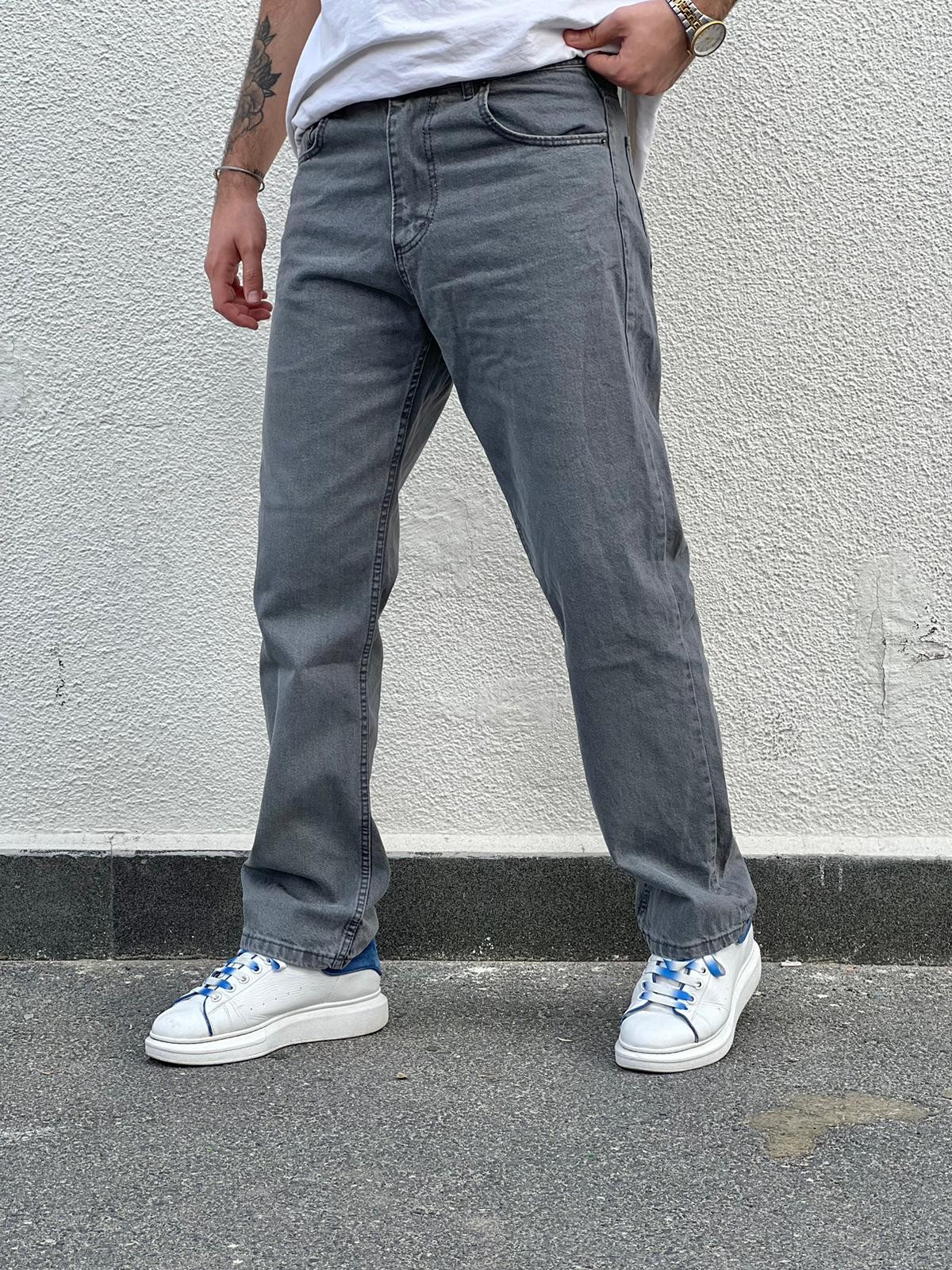 Erkek Baggy Fit Rahat Kesim Loose Jean Kot Pantolon - Gri