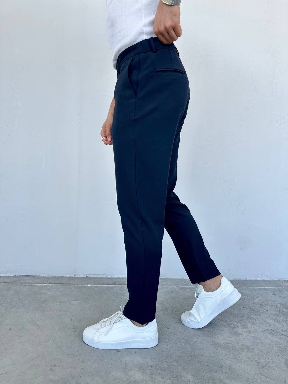 Slim Fit Likralı Erkek Keten Pantolon - Lacivert