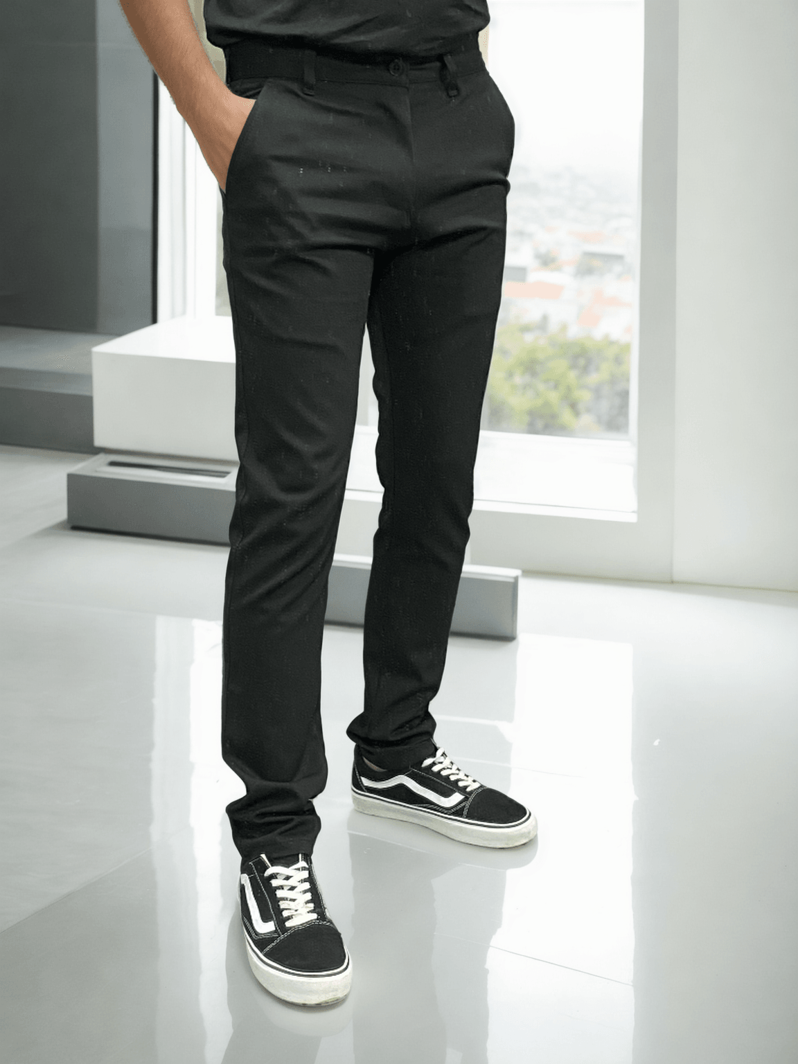 İtalyan Stil Slim Fit Likralı Erkek Kumaş Pantolon - Siyah