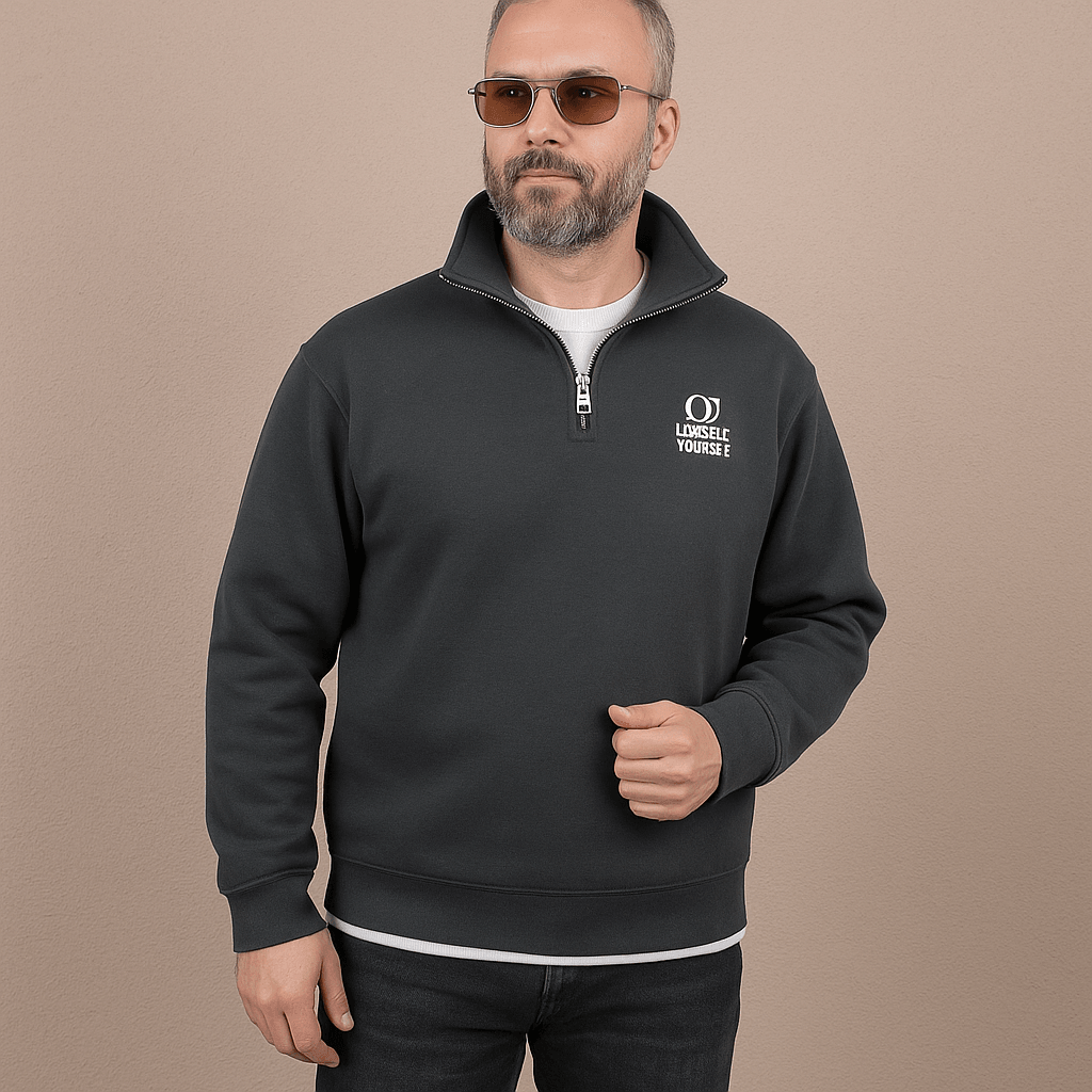 Yarım Fermuarlı Nakışlı Sweatshirt