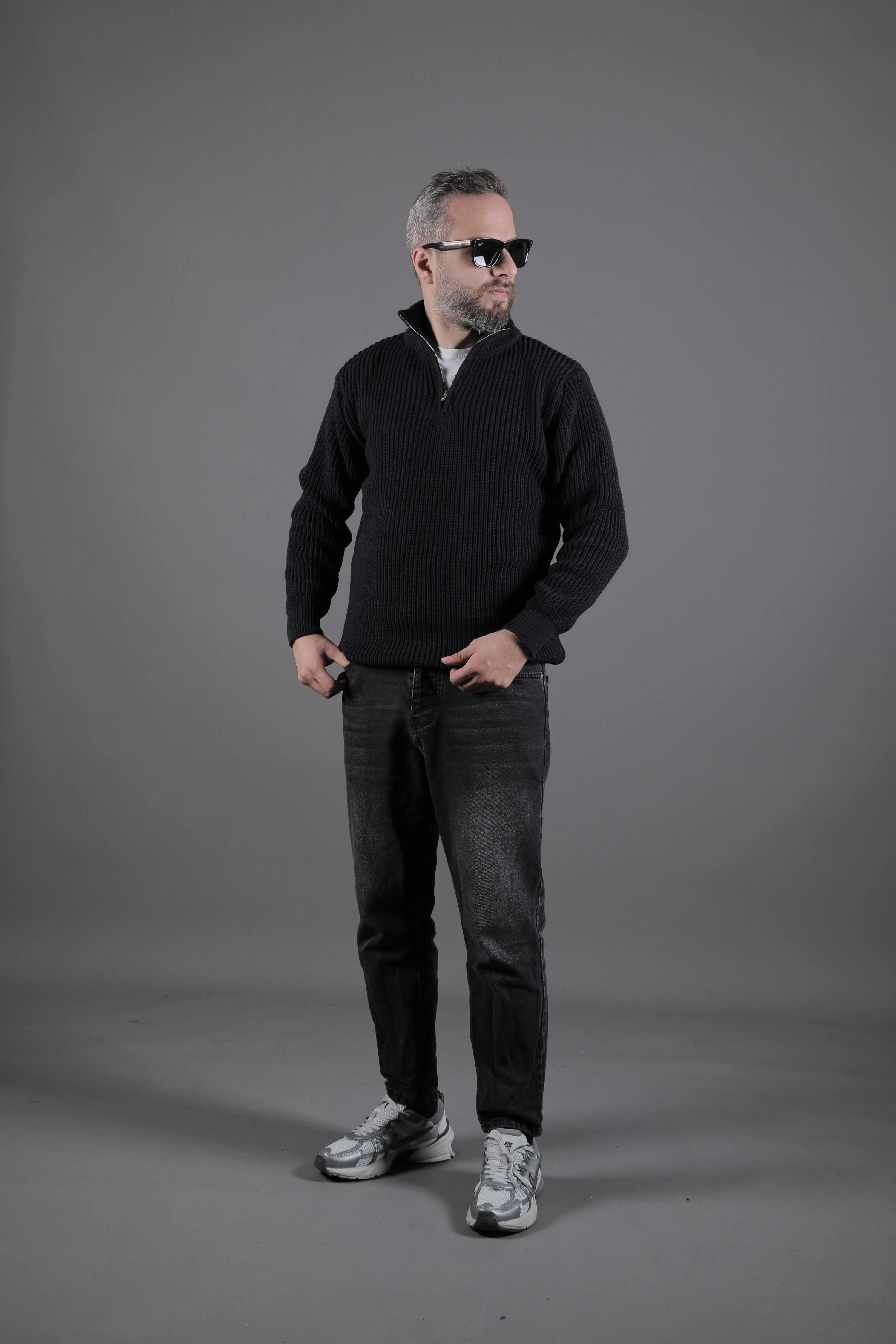 Yarım Fermuarlı Kalın Erkek Kazak - Lacivert