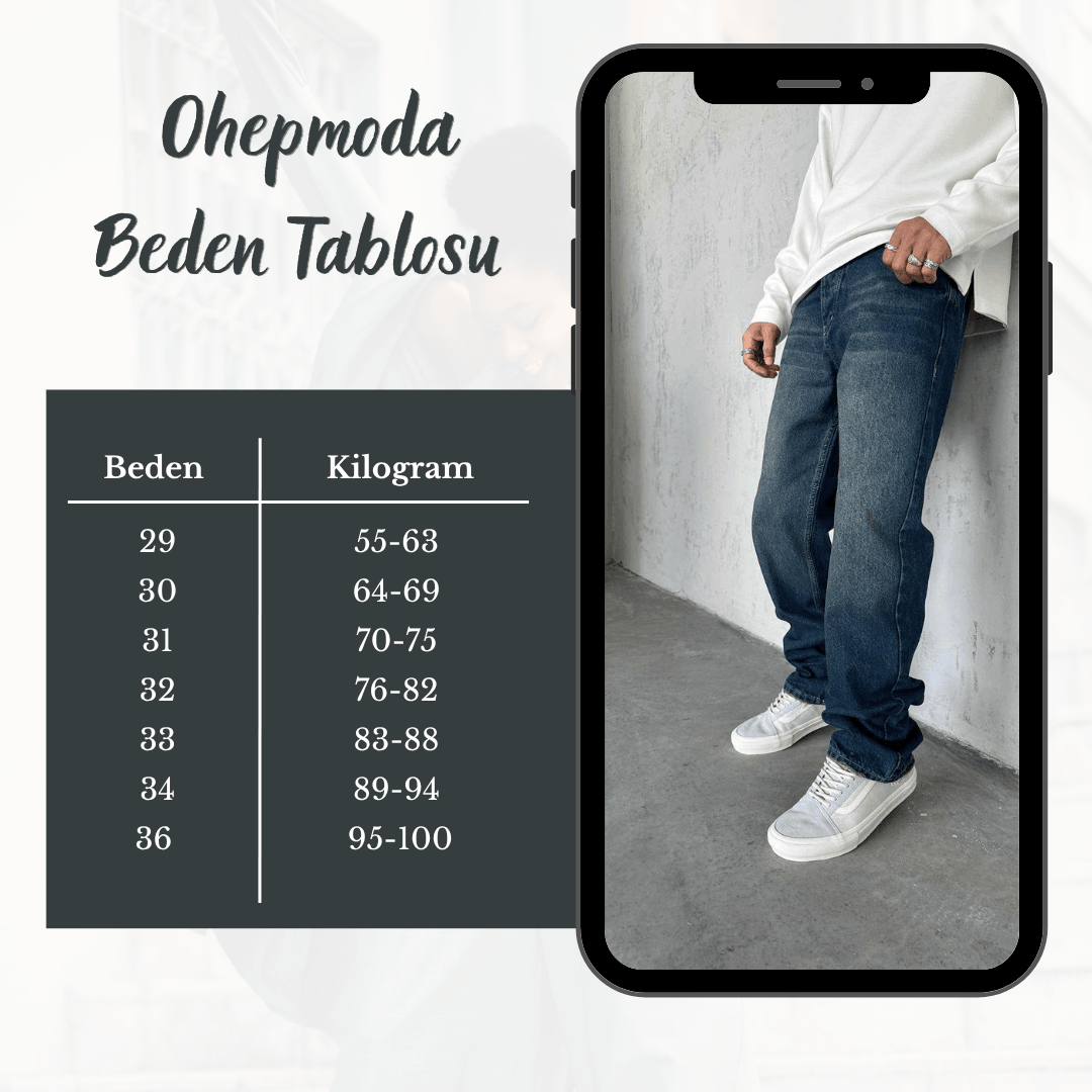 Erkek Baggy Kalıp Kot Pantolon - Paça Uzun ve Geniş - Taşlamalı Mavi