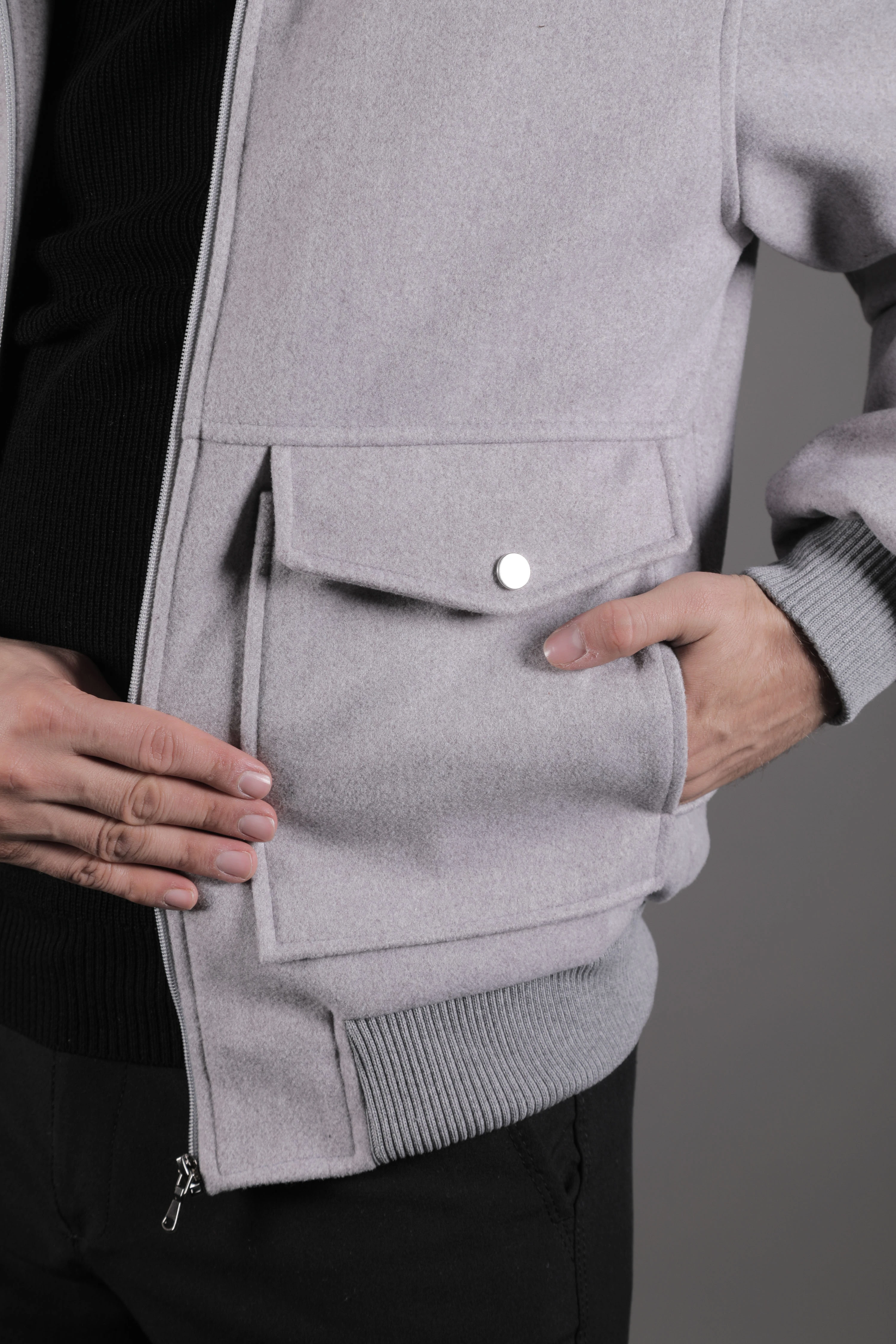 Torba Cepli Ribanalı Erkek Kaşe Kaban Mont - Gri