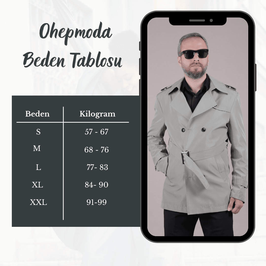 Slim Fit Kemerli Erkek Trençkot - Su Yeşili