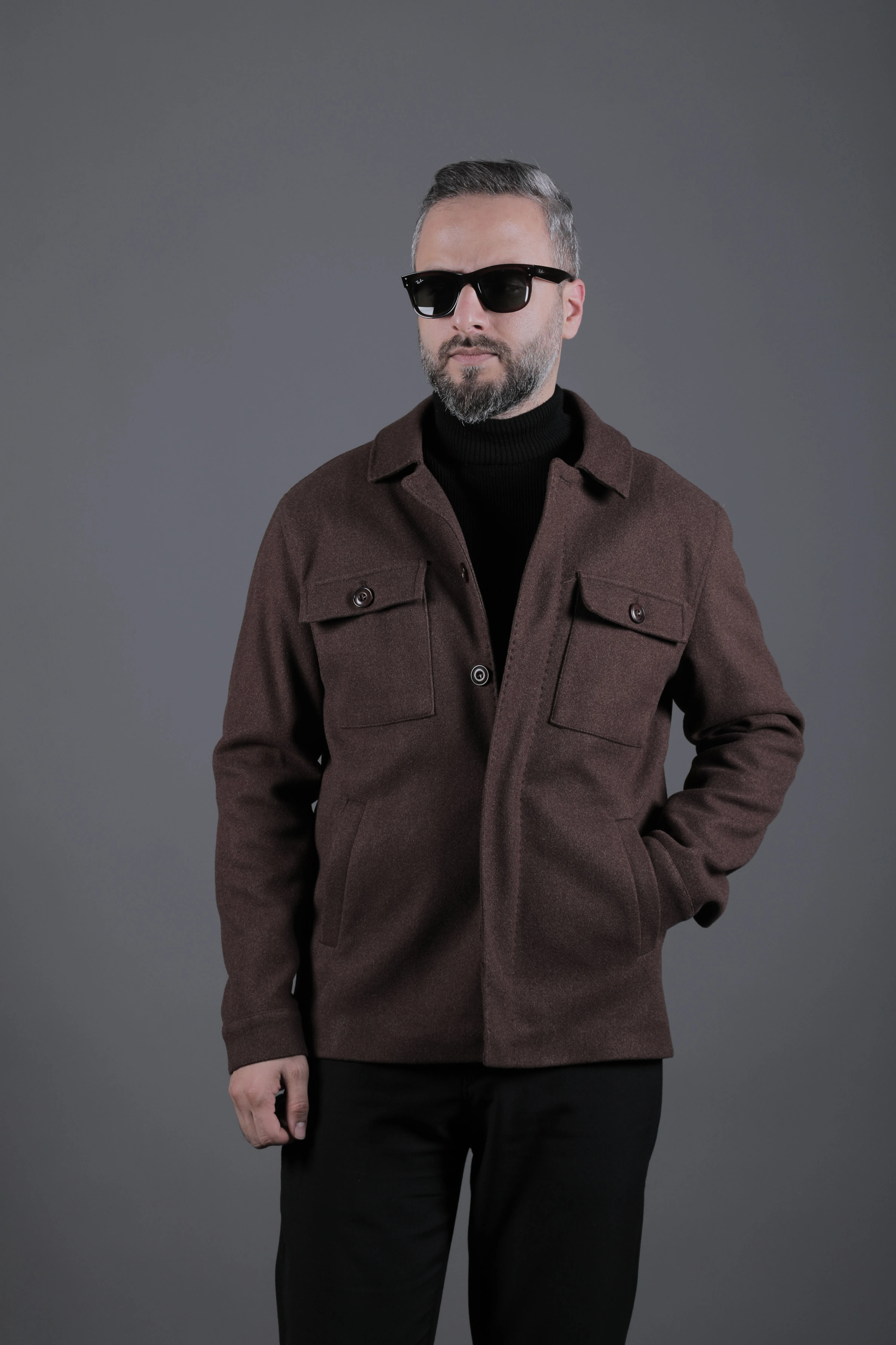 Dikiş Detaylı Erkek Kaşe Kaban Mont - Kahverengi