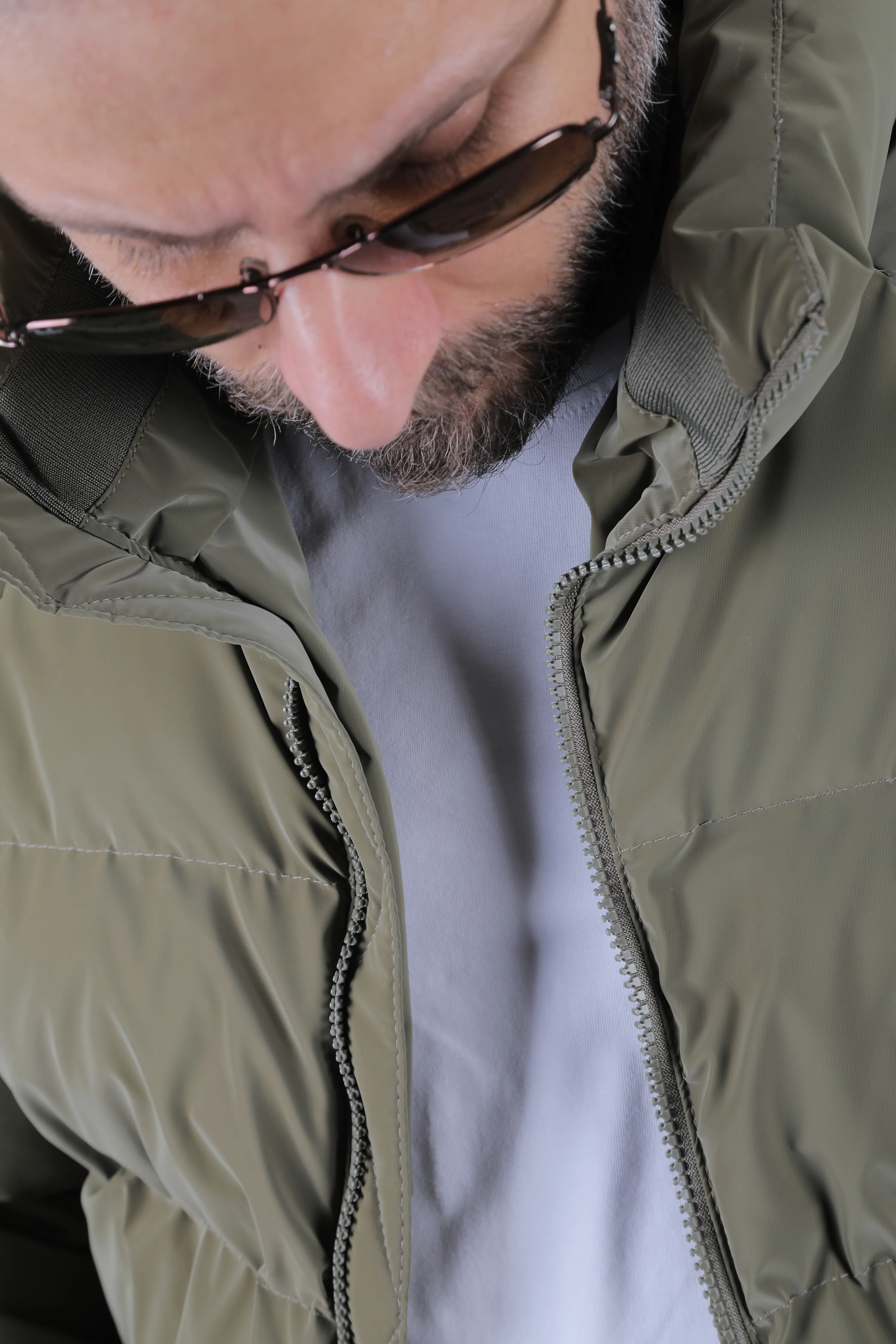 Çapraz Cepli Erkek Şişme Mont - Haki