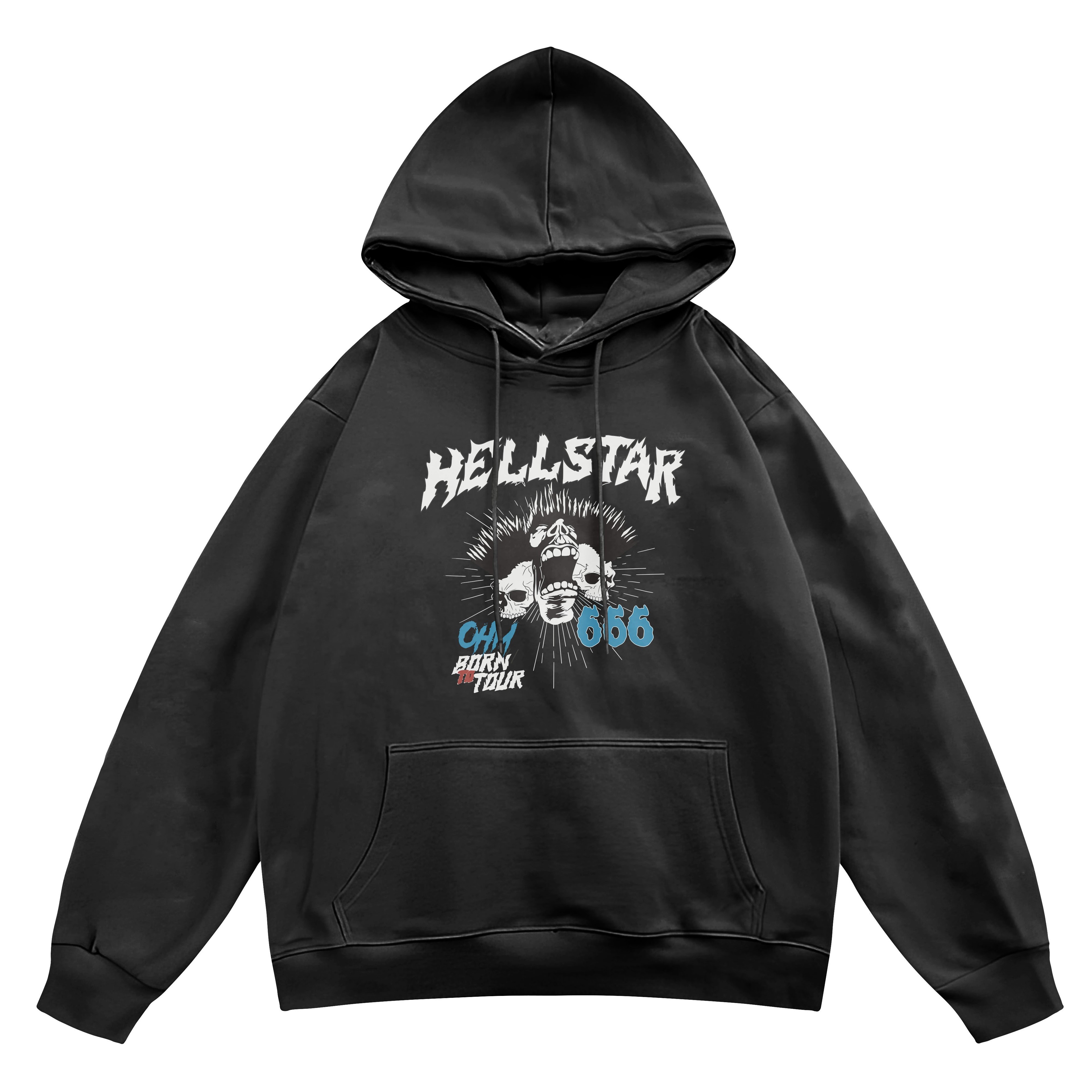 Unisex Hellstar Baskılı Kapşonlu Sweatshirt Hoodie