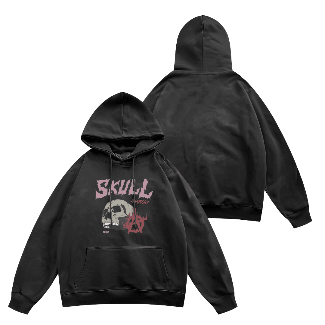 Unisex Skull Anarchy Baskılı Kapüşonlu Oversize Sweatshirt Hoodie