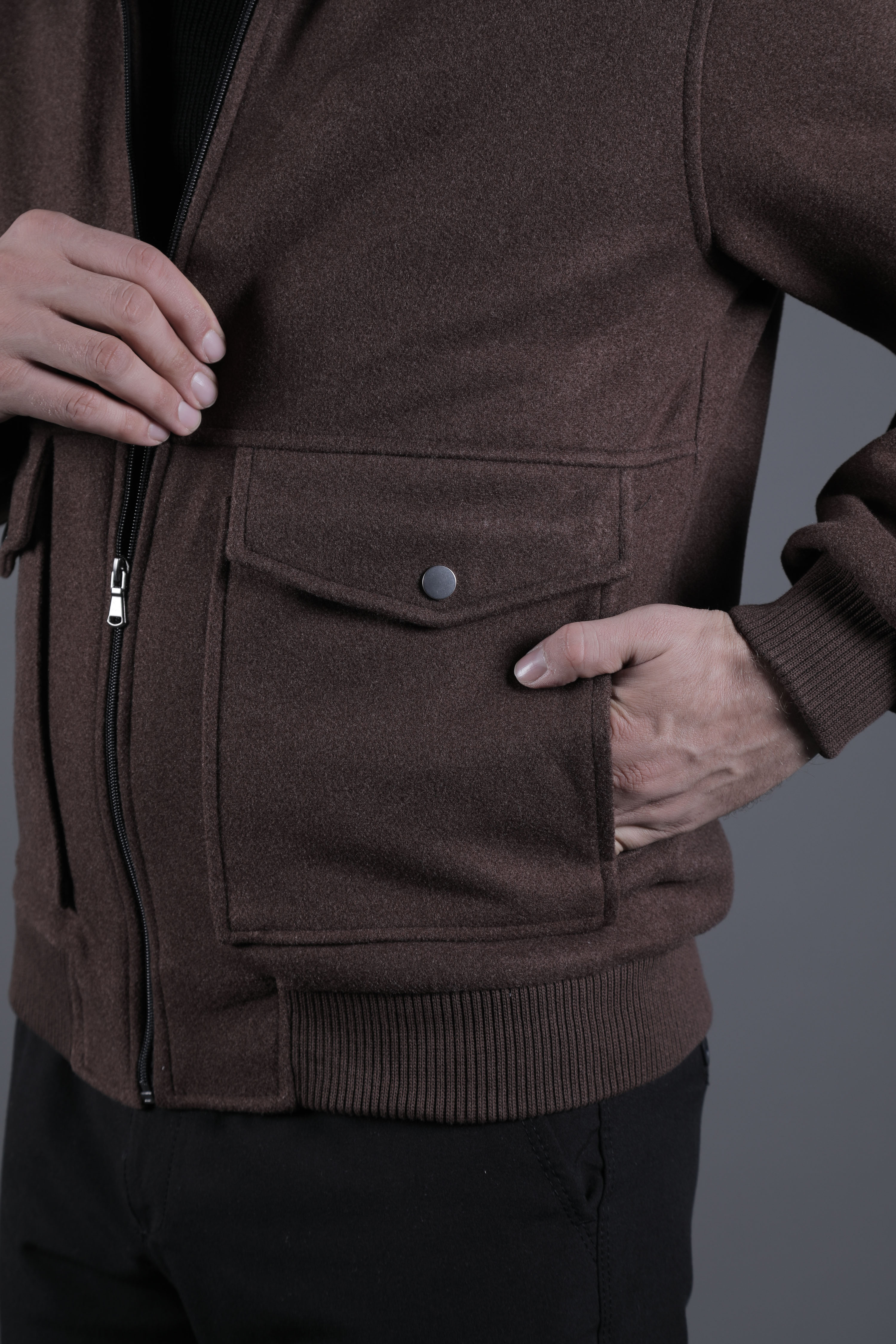 Torba Cepli Ribanalı Erkek Kaşe Kaban Mont - Kahverengi