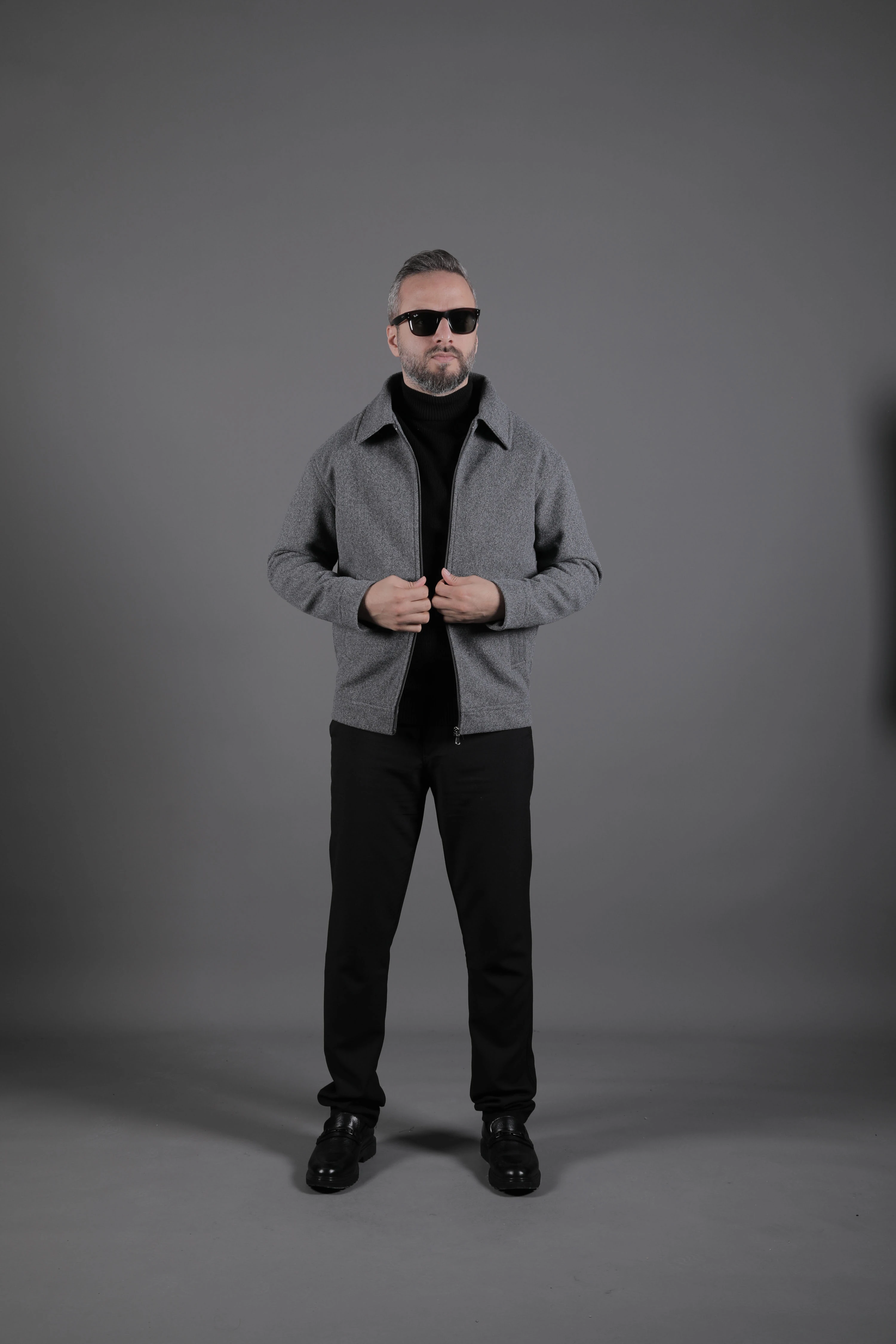 Düz Erkek Kaşe Ceket Mont - Koyu Gri