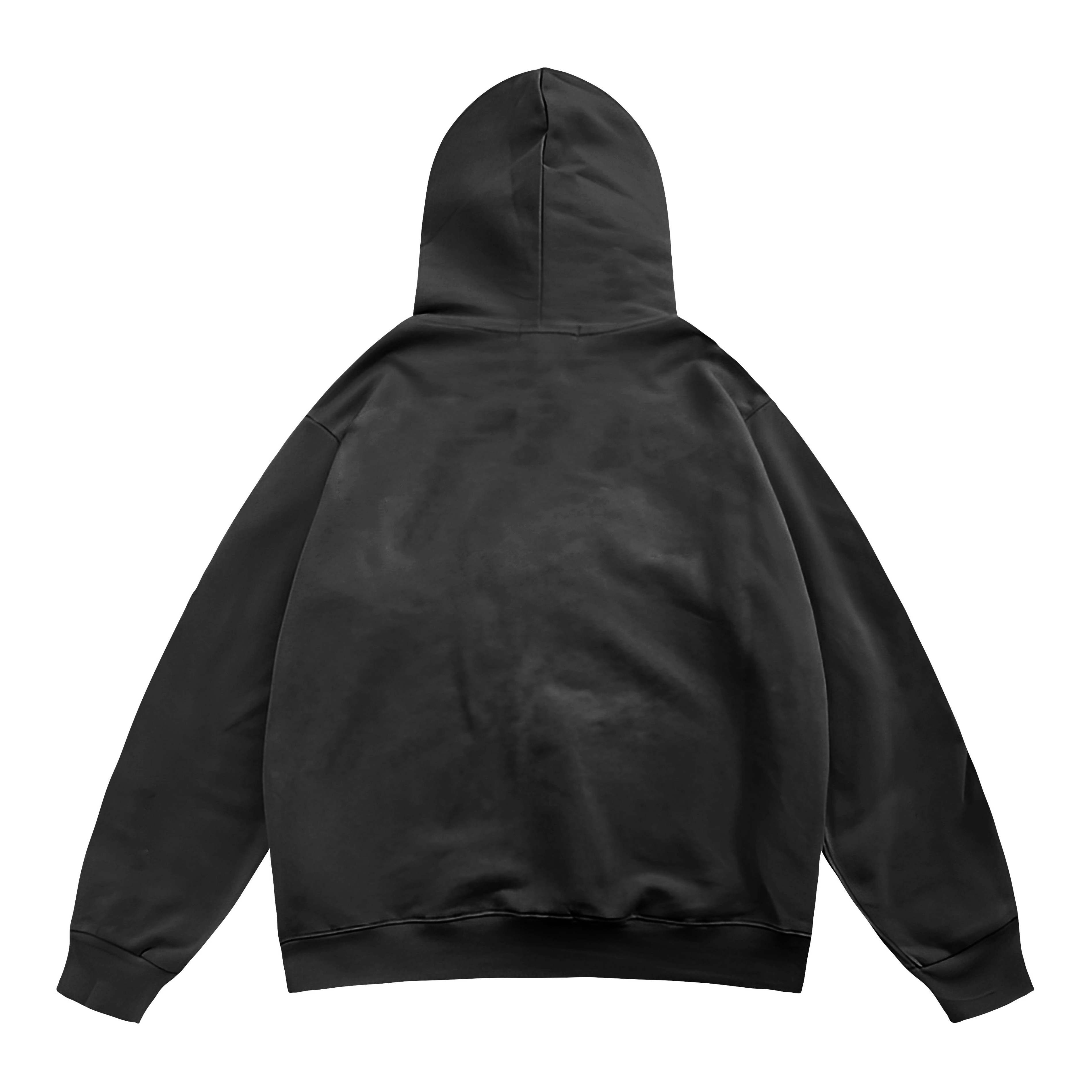 Unisex Reconsruction Baskılı Kapüşonlu Oversize Sweatshirt Hoodie - Siyah