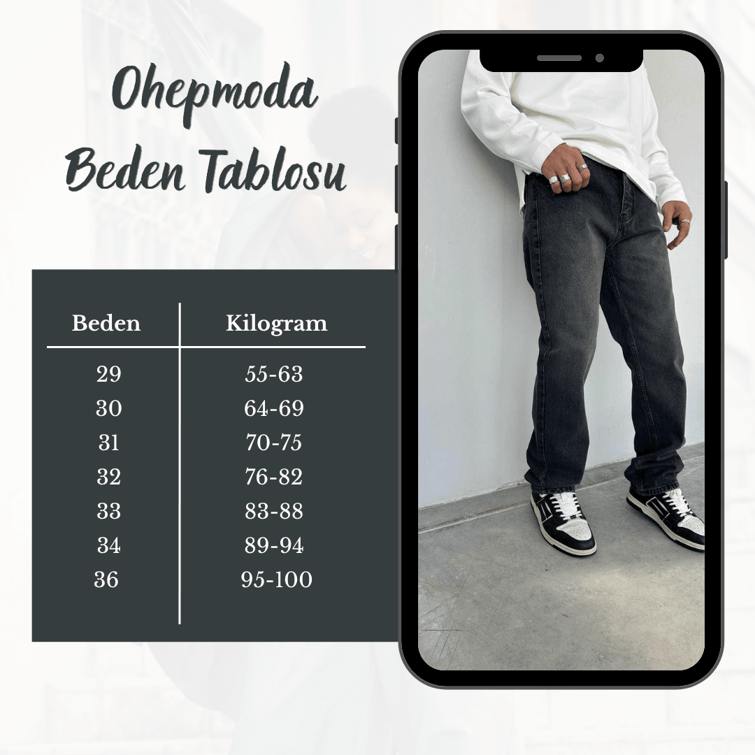 Erkek Baggy Kalıp Kot Pantolon - Paça Uzun ve Geniş - Antrasit