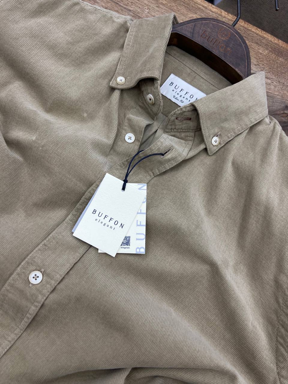 Yıkamalı Erkek Kadife Gömlek - Kum