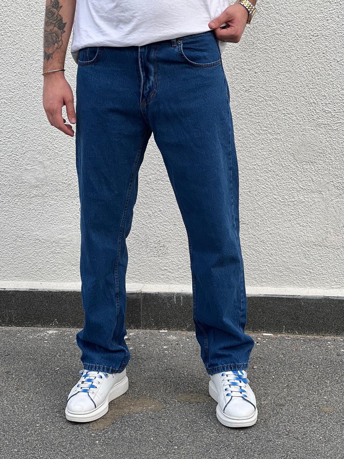 Erkek Baggy Fit Rahat Kesim Loose Jean Kot Pantolon - Mavi