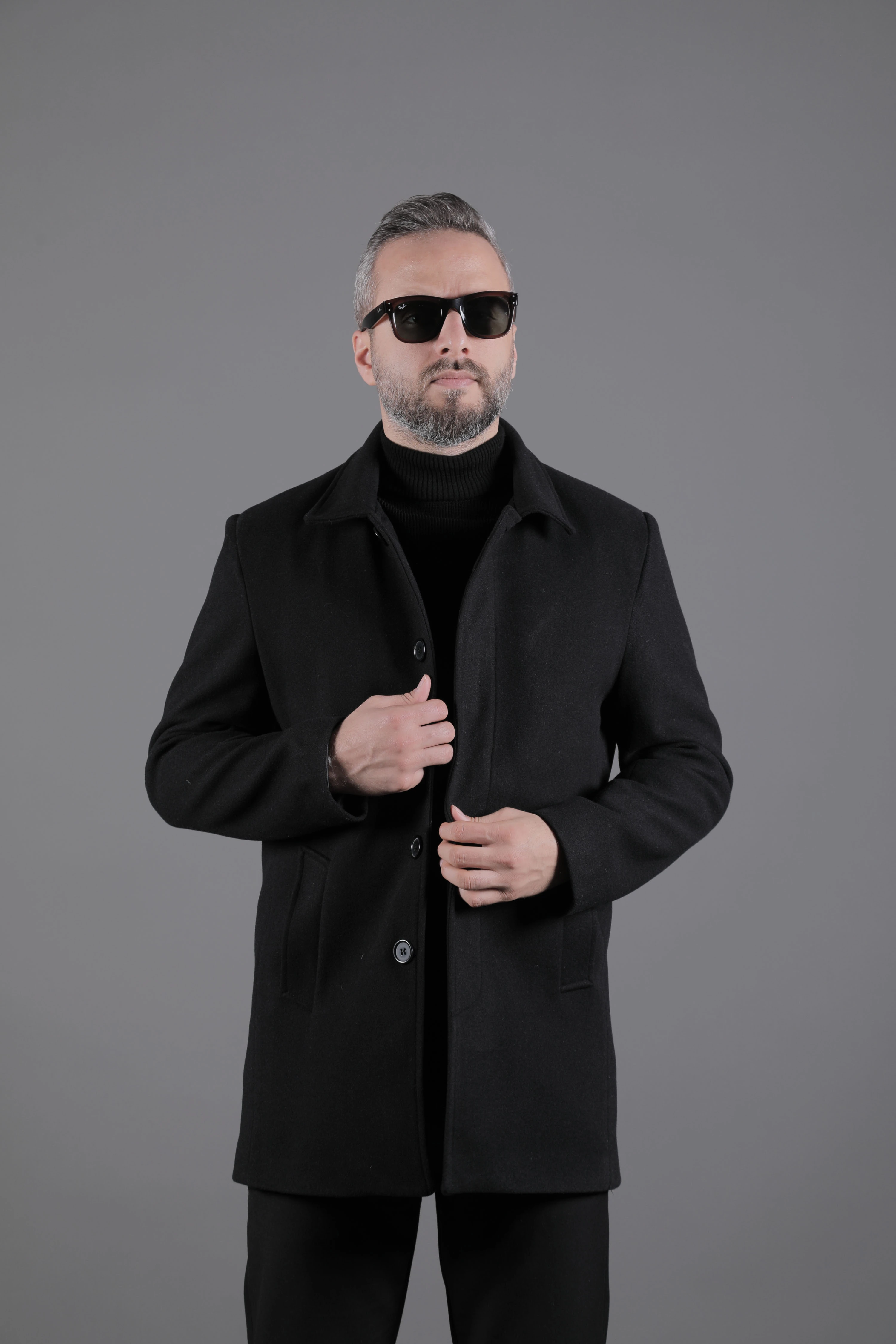 Gizli Düğmeli Erkek Kaşe Kaban Mont