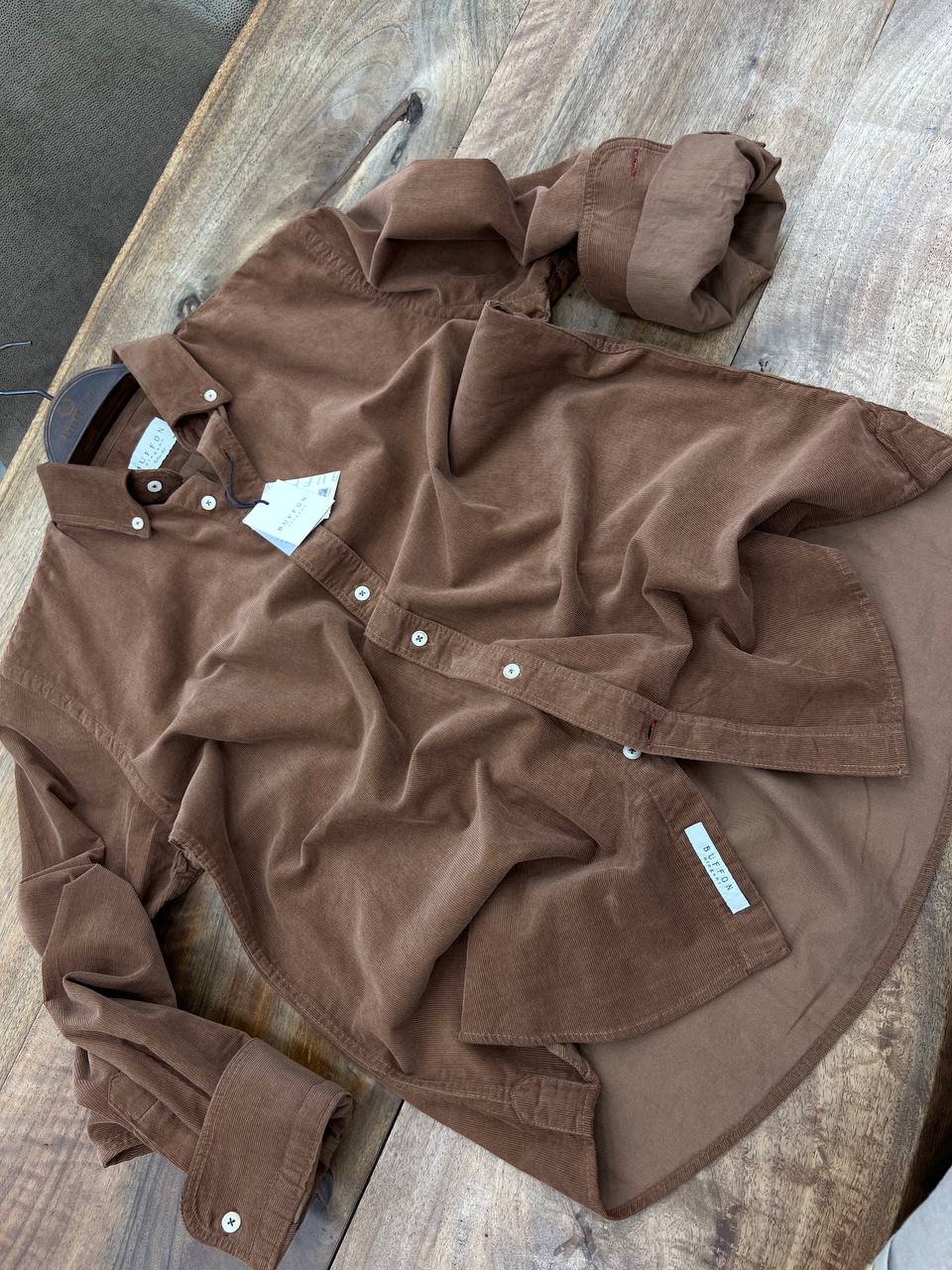 Yıkamalı Erkek Kadife Gömlek - Kahverengi