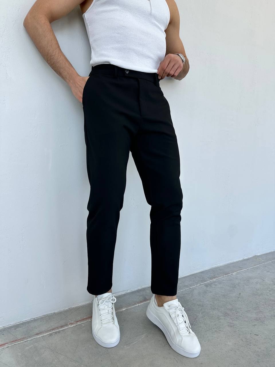 Slim Fit Likralı Erkek Keten Pantolon - Siyah